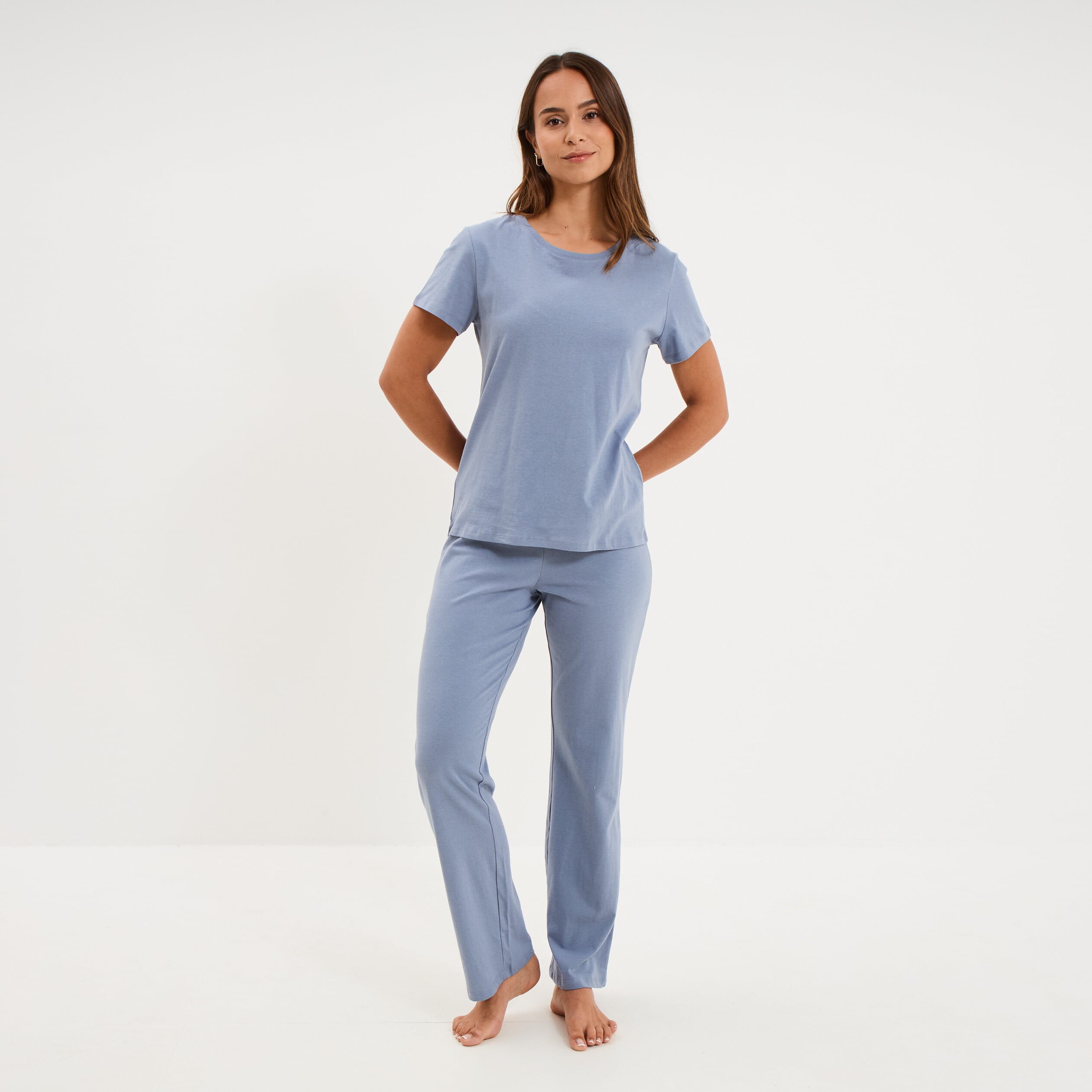 Ensemble pyjama t-shirt pantalon coton bleu gris femme