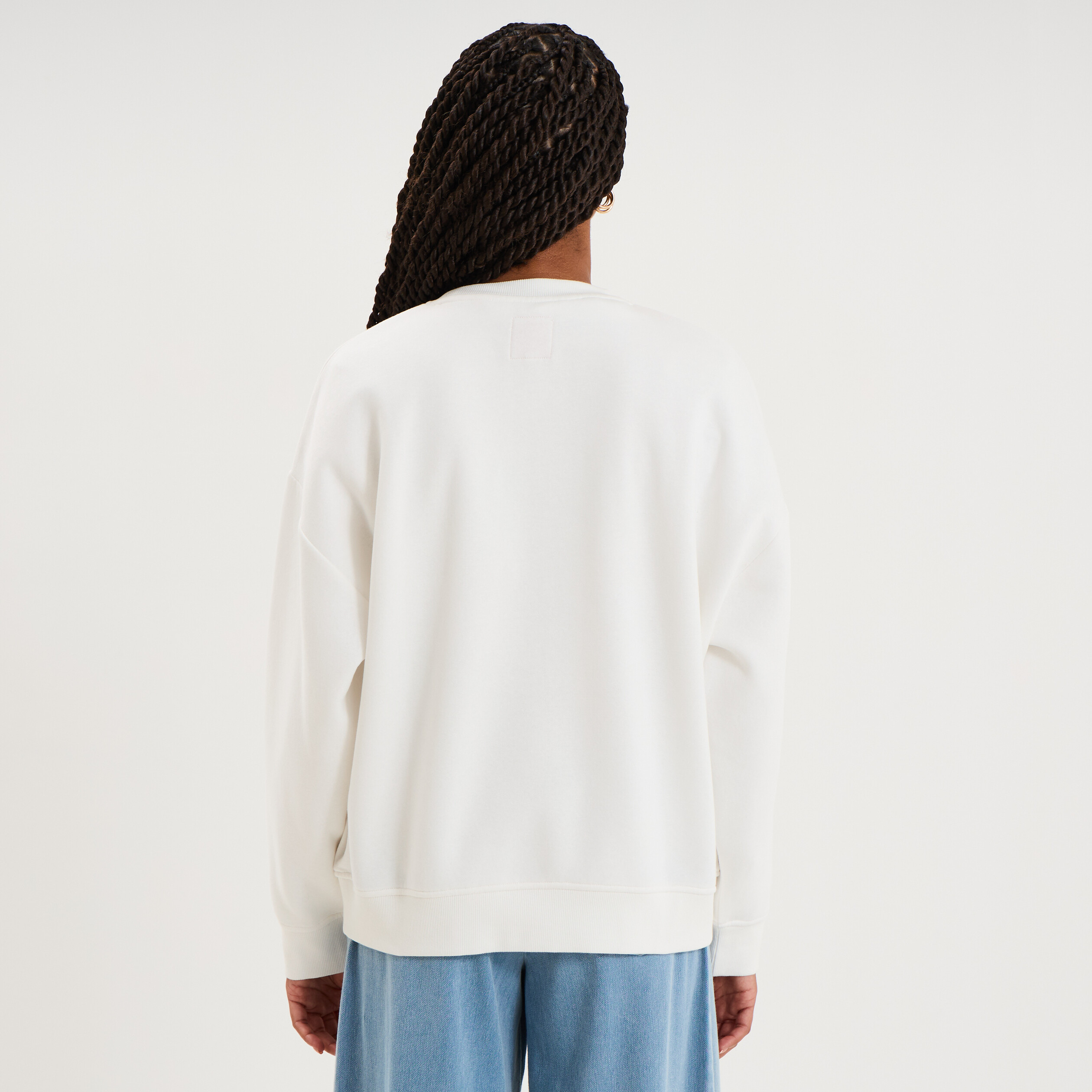 Sweat col rond logo oversize blanc femme