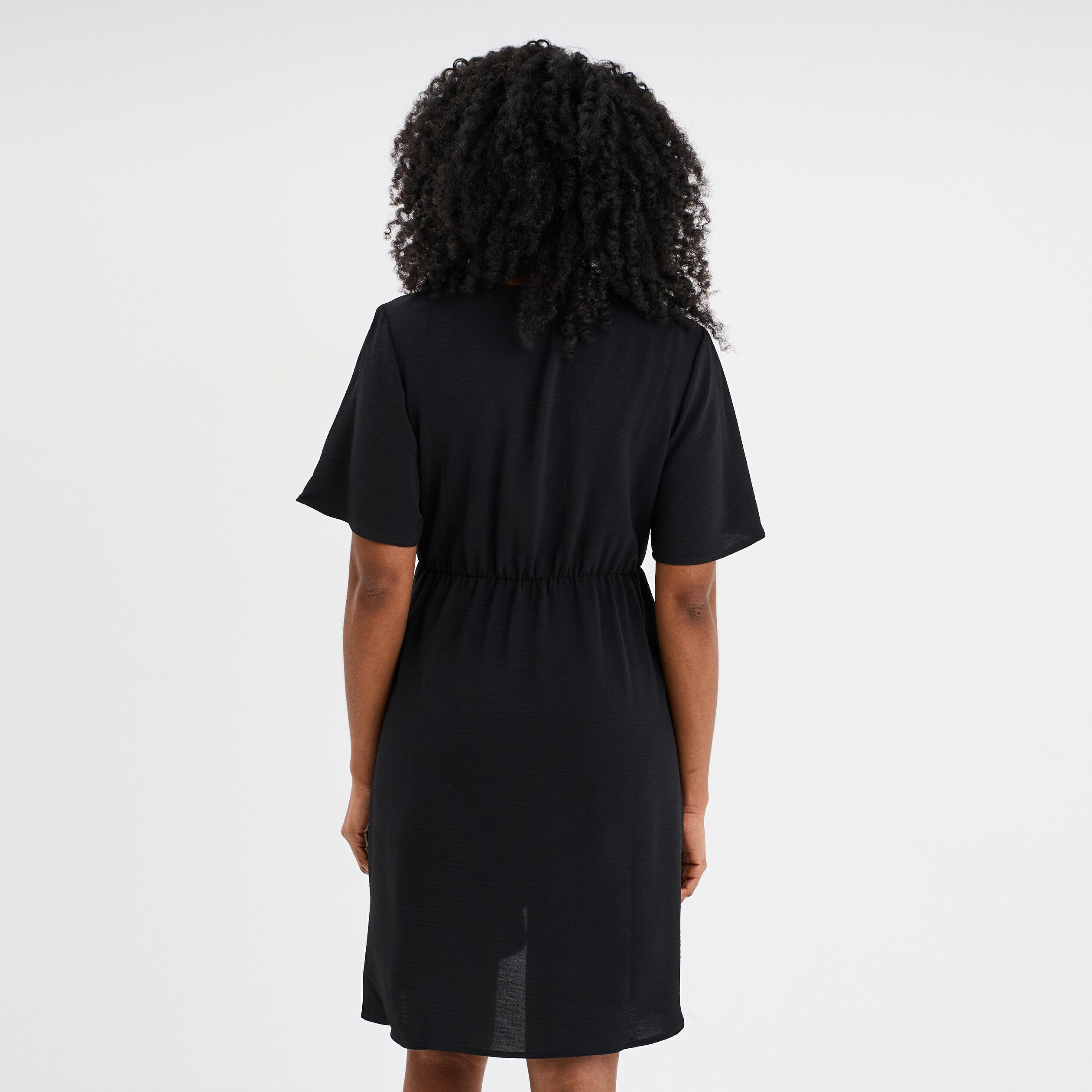 robe courte effet portefeuille fluide noir femme Robe courte effet portefeuille fluide noir femme