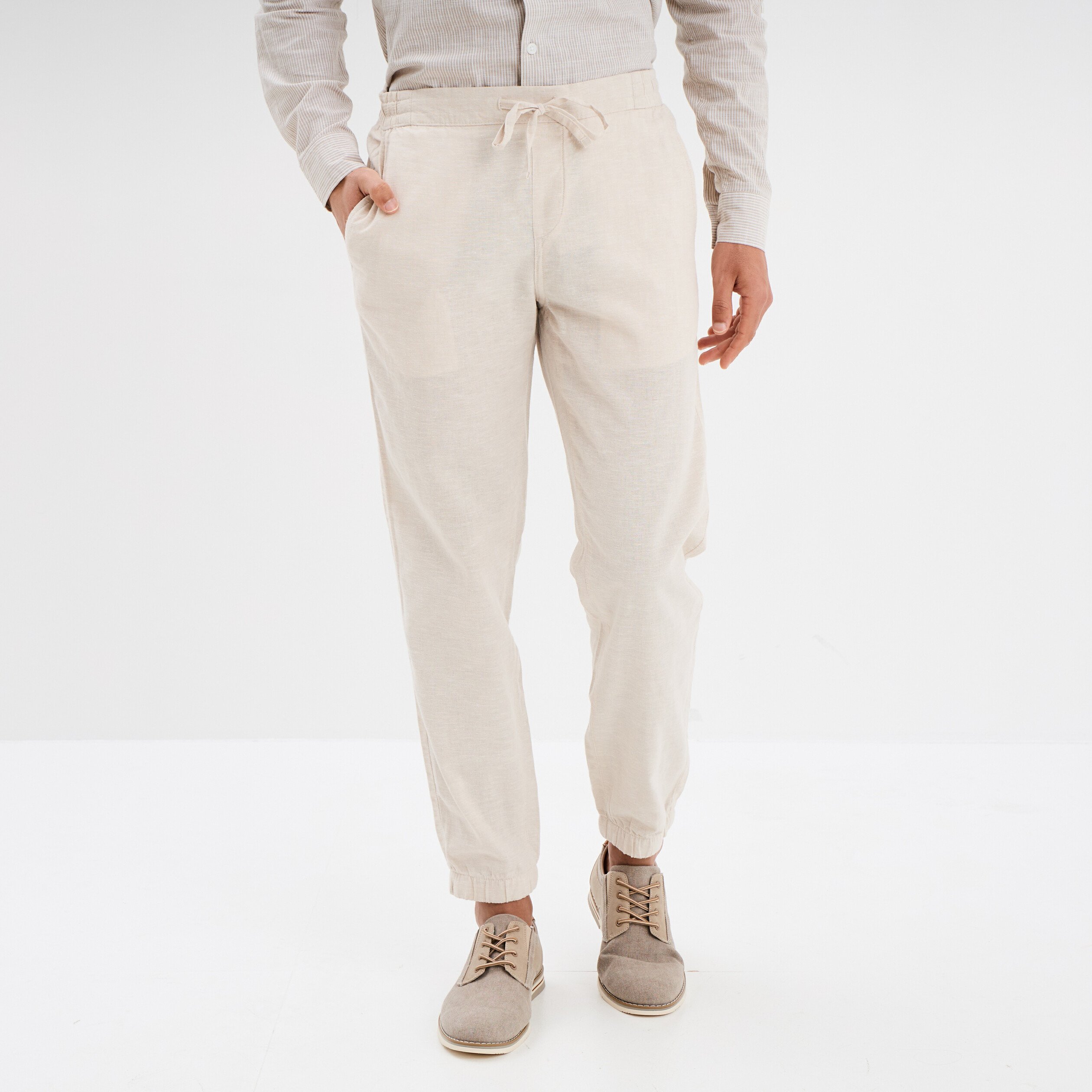 pantalon de jogging en lin melange gris clair homme Pantalon de jogging en lin mélangé gris clair homme