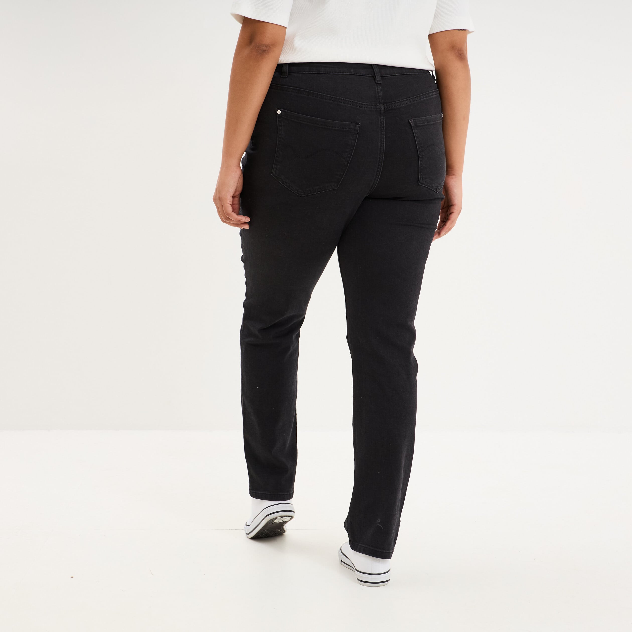 Jeans slim taille haute 5 poches denim noir femme grande taille