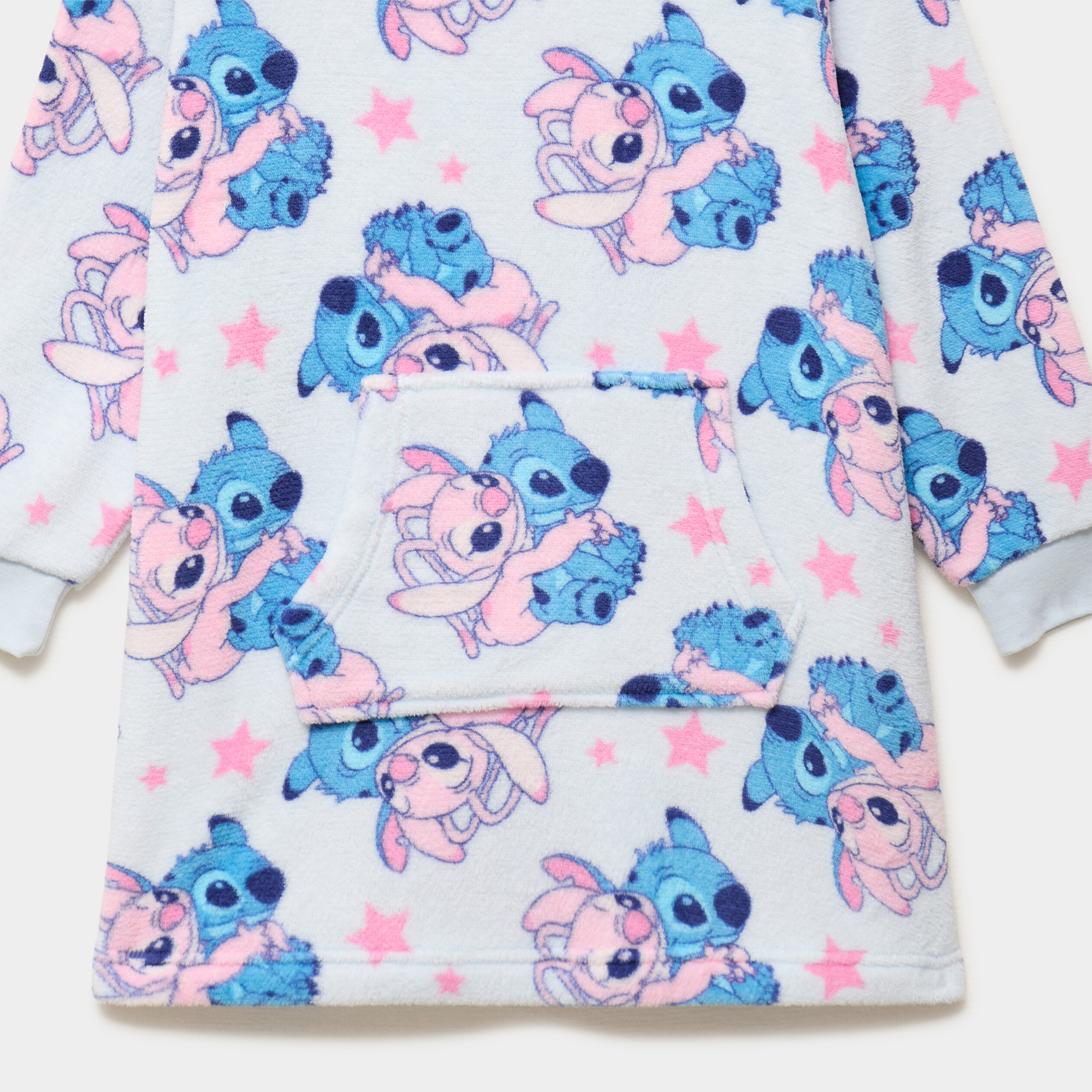 Poncho plaid &agrave; capuche Stitch bleu clair fille