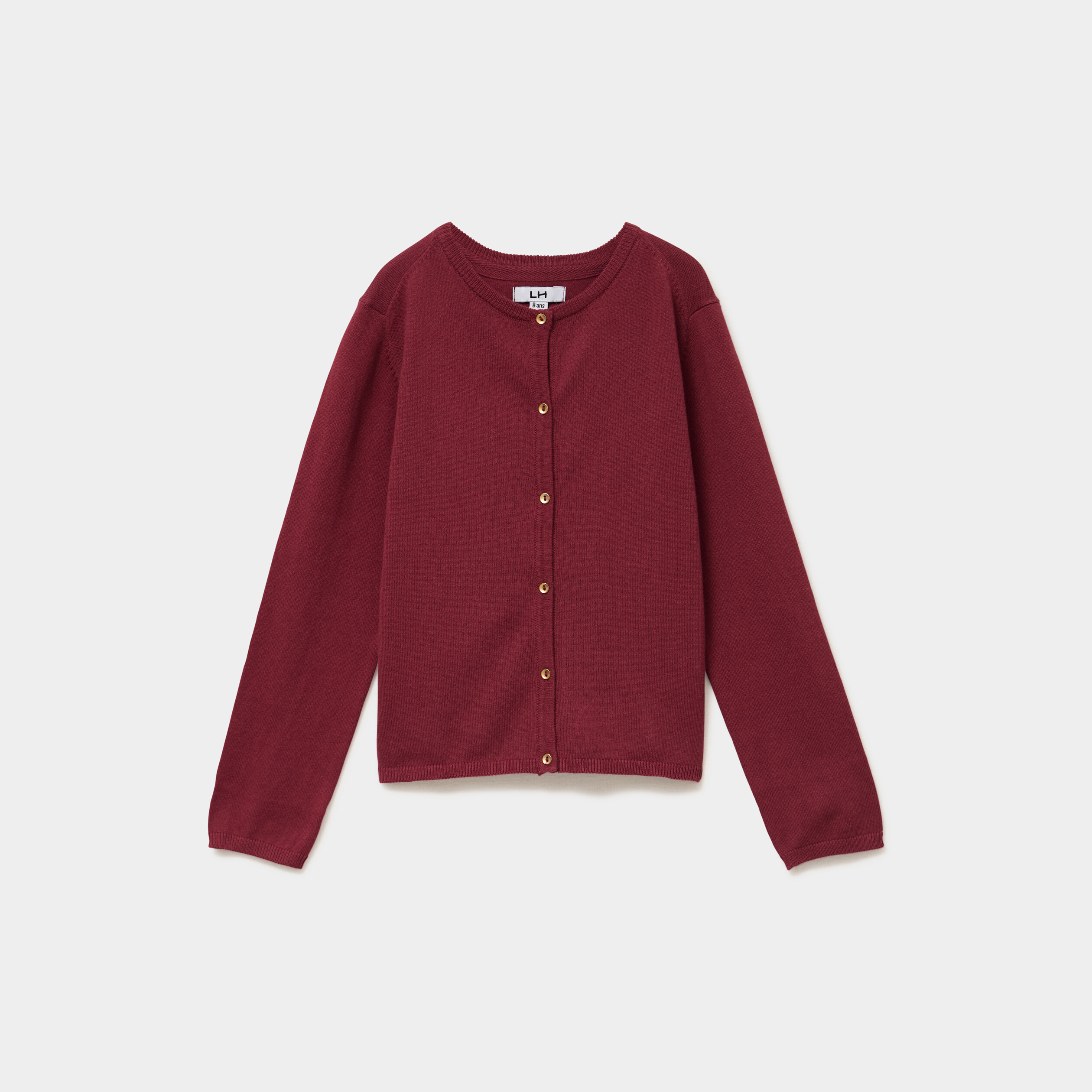 Gilet boutonn&eacute; coton m&eacute;lang&eacute; bordeaux fille