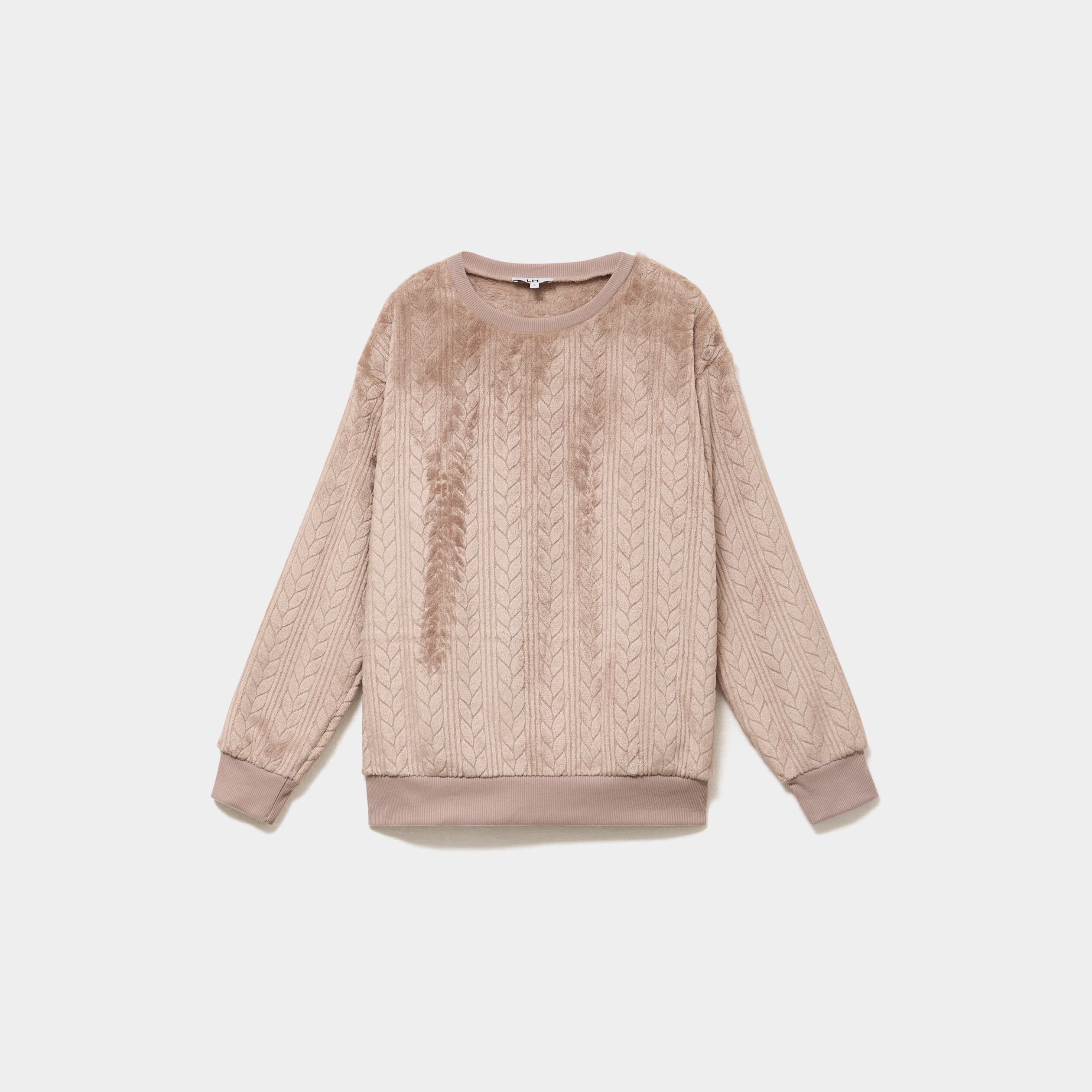 Haut de pyjama sweat polaire torsad&eacute; beige femme