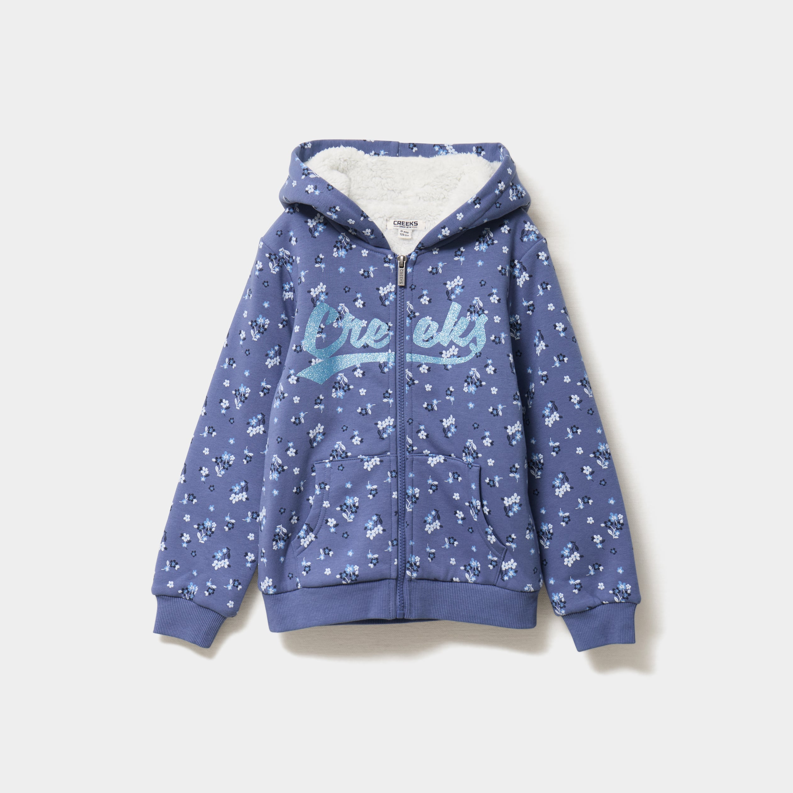 Gilet doubl&eacute; &agrave; capuche bleu gris fille