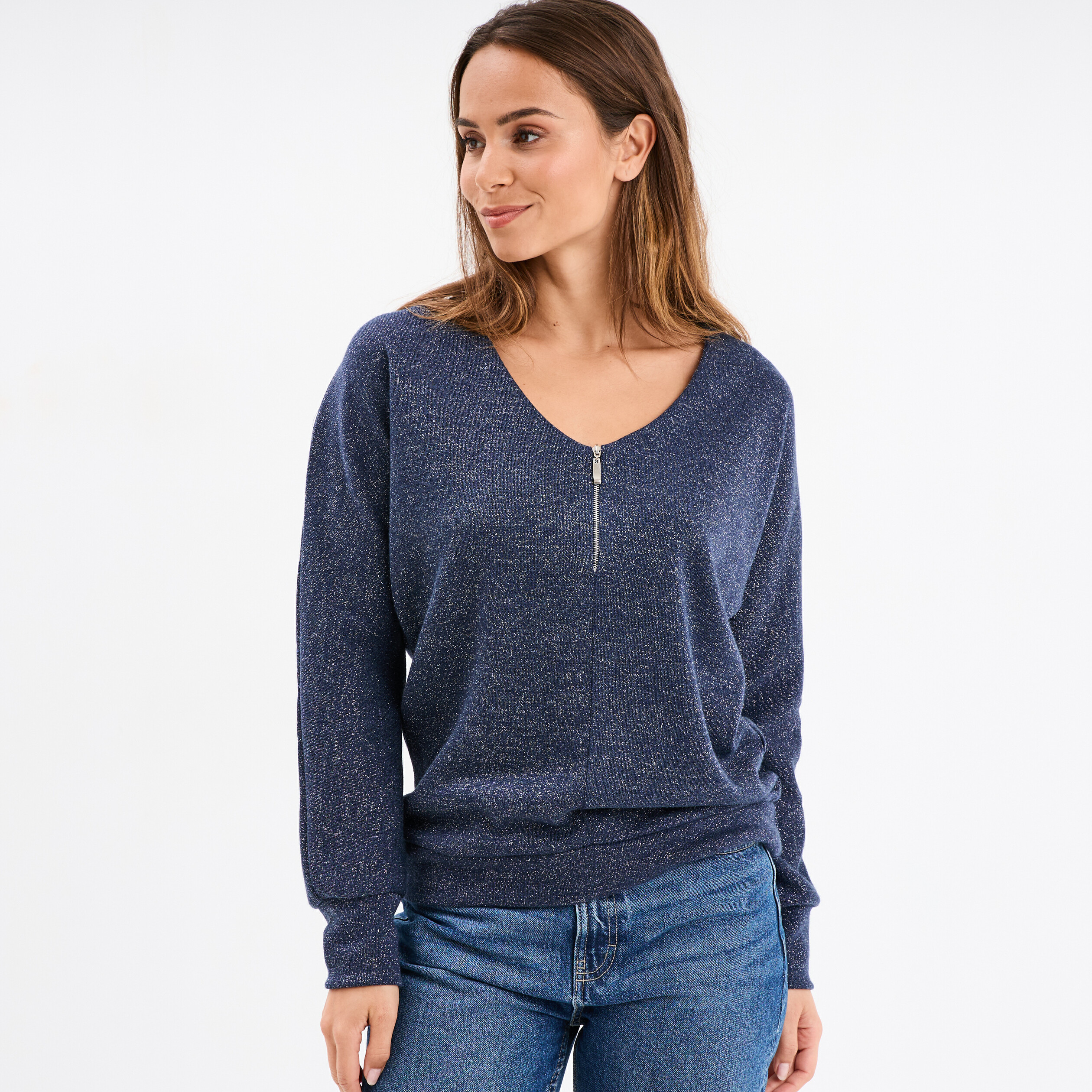 Pull Chauve-souris Léger VOYELLES - Bleu - Taille EG - Occasion Très Bon état