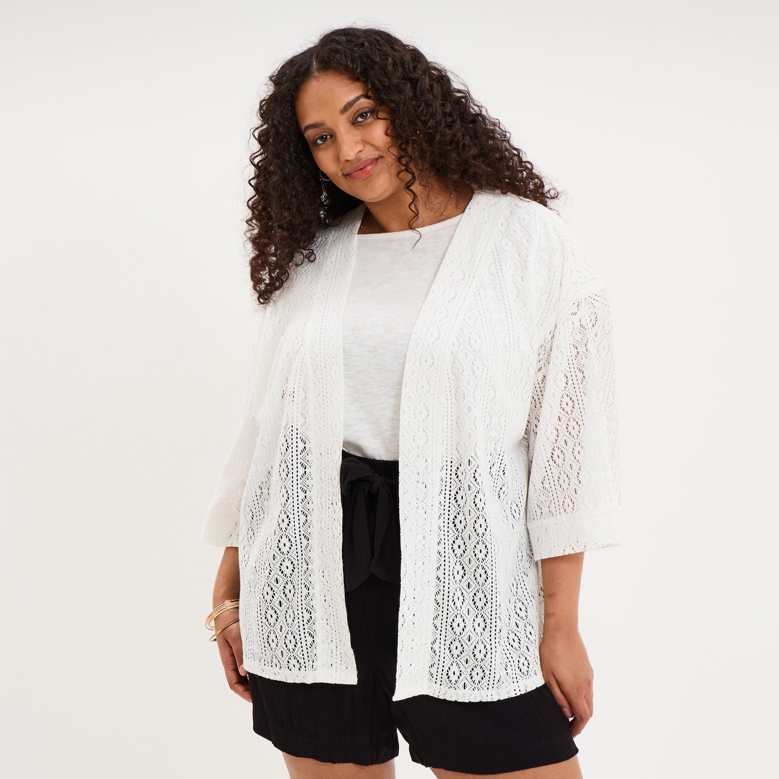 Gilet oversize effet dentelle blanc femme grande taille