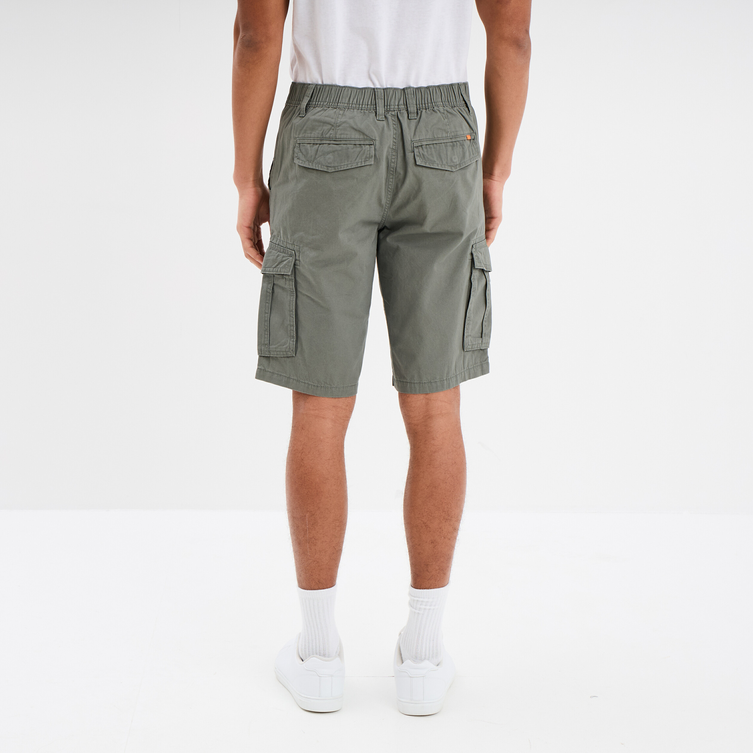 Bermuda short cargo poches &agrave; rabat coton gris homme