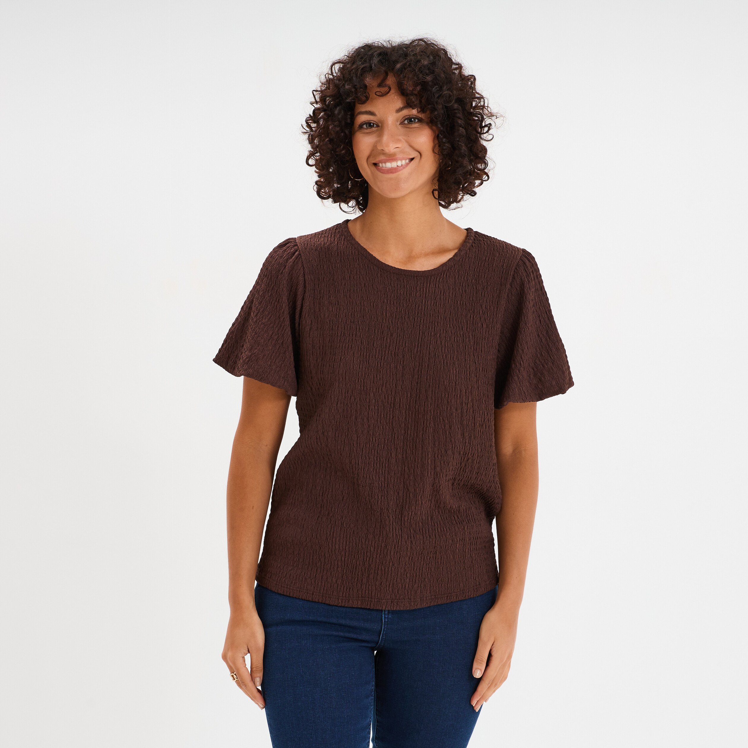 t shirt manches courtes ballons marron fonce femme T-shirt manches courtes ballons marron foncé femme