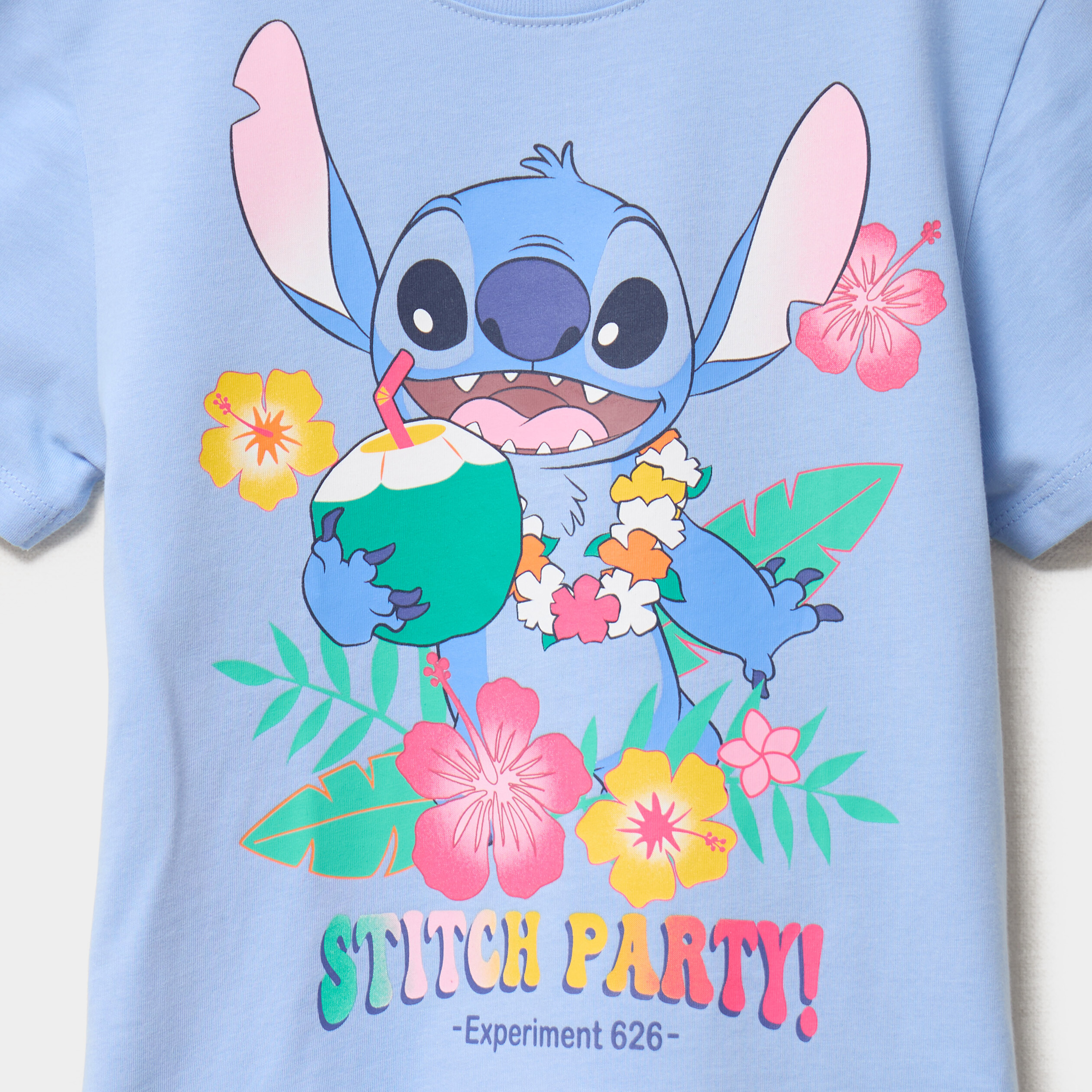 T-shirt manches courtes coton Stitch bleu fille