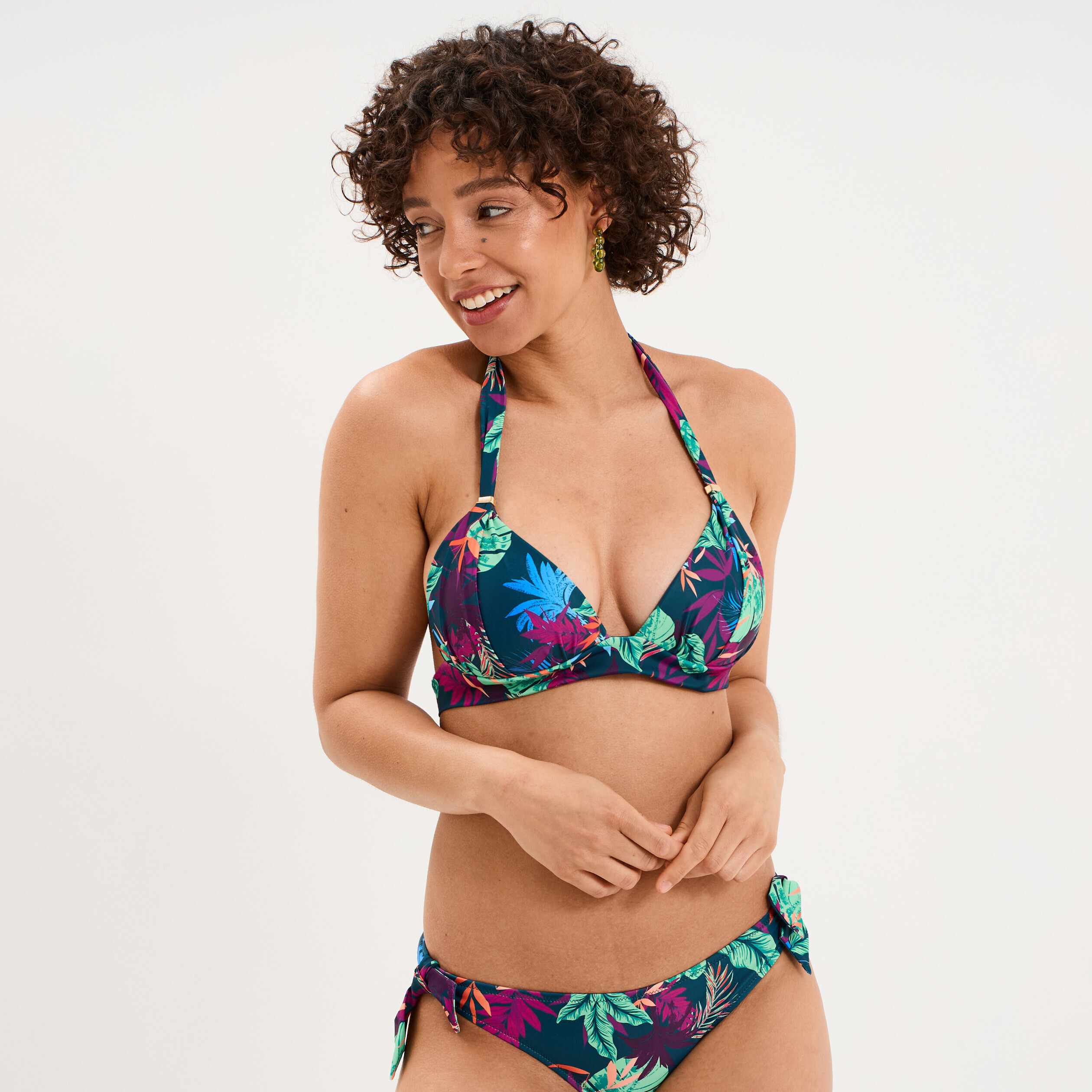 Haut de maillot de bain forme triangle bleu p&eacute;trole femme