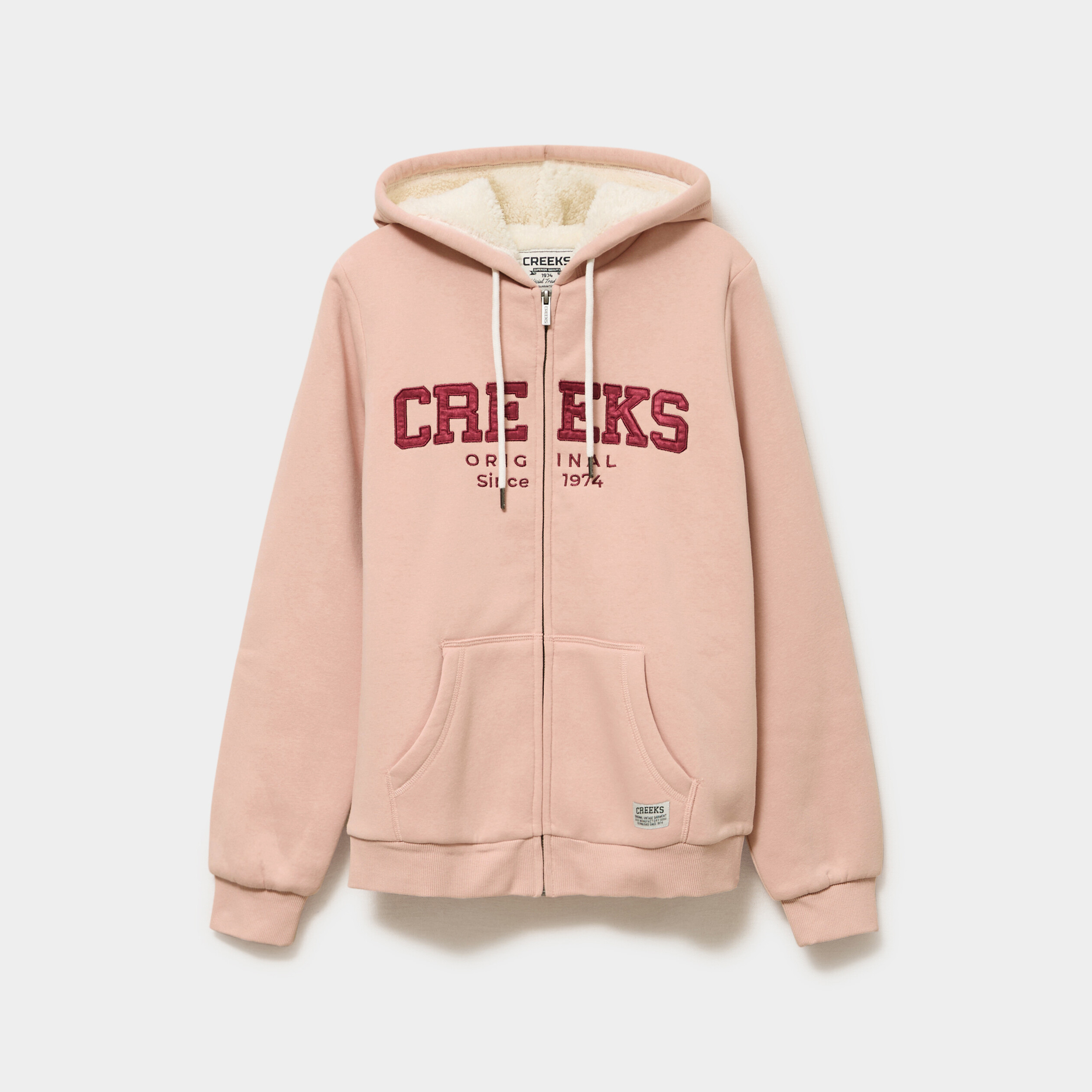 Sweat &agrave; capuche doublure effet sherpa rose poudr&eacute;e femme
