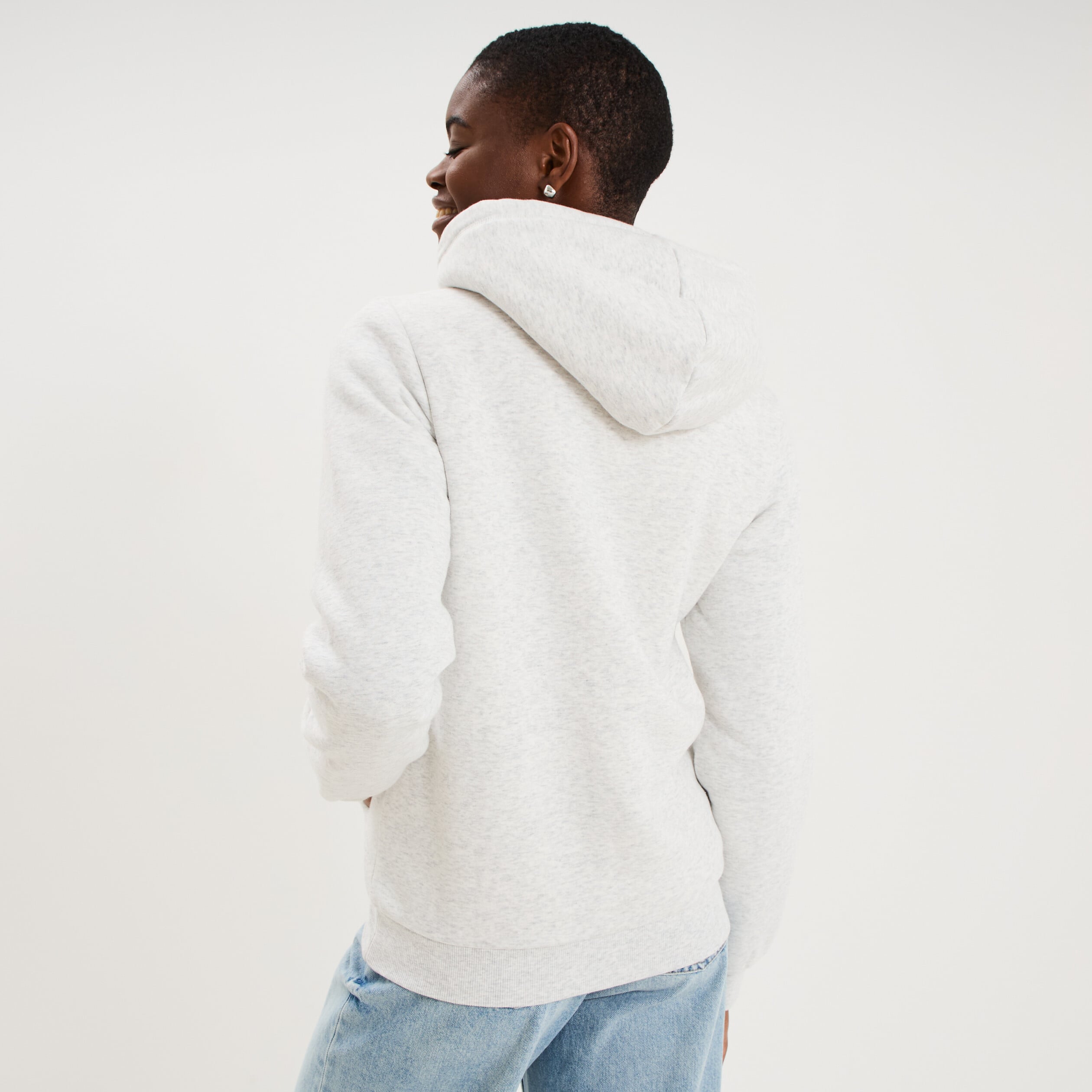 Sweat &agrave; capuche doublure effet sherpa gris clair femme