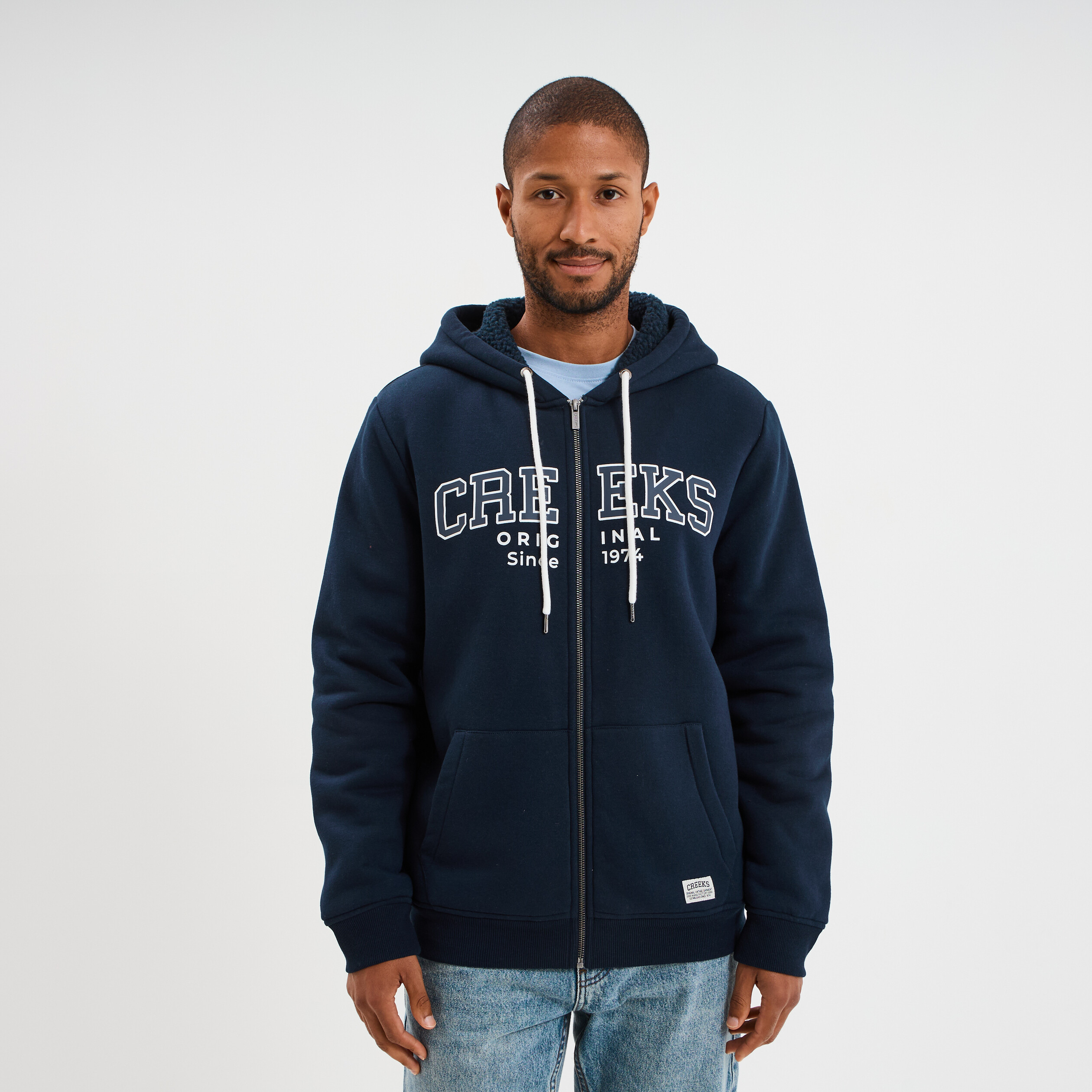sweat zippe a capuche double bleu marine homme Sweat zippé à capuche doublé bleu marine homme
