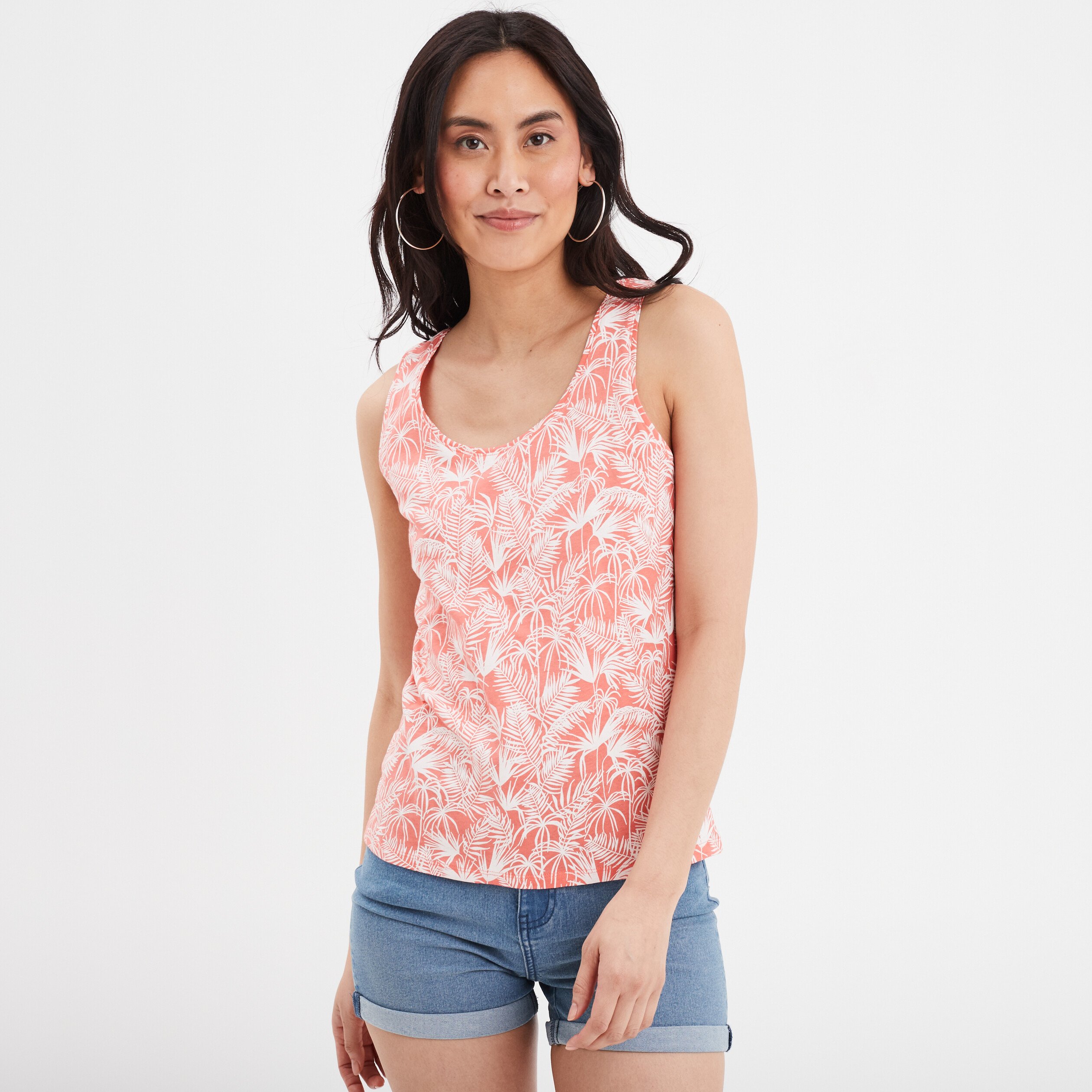 debardeur coton bretelles larges orange corail femme Débardeur coton bretelles larges orange corail femme