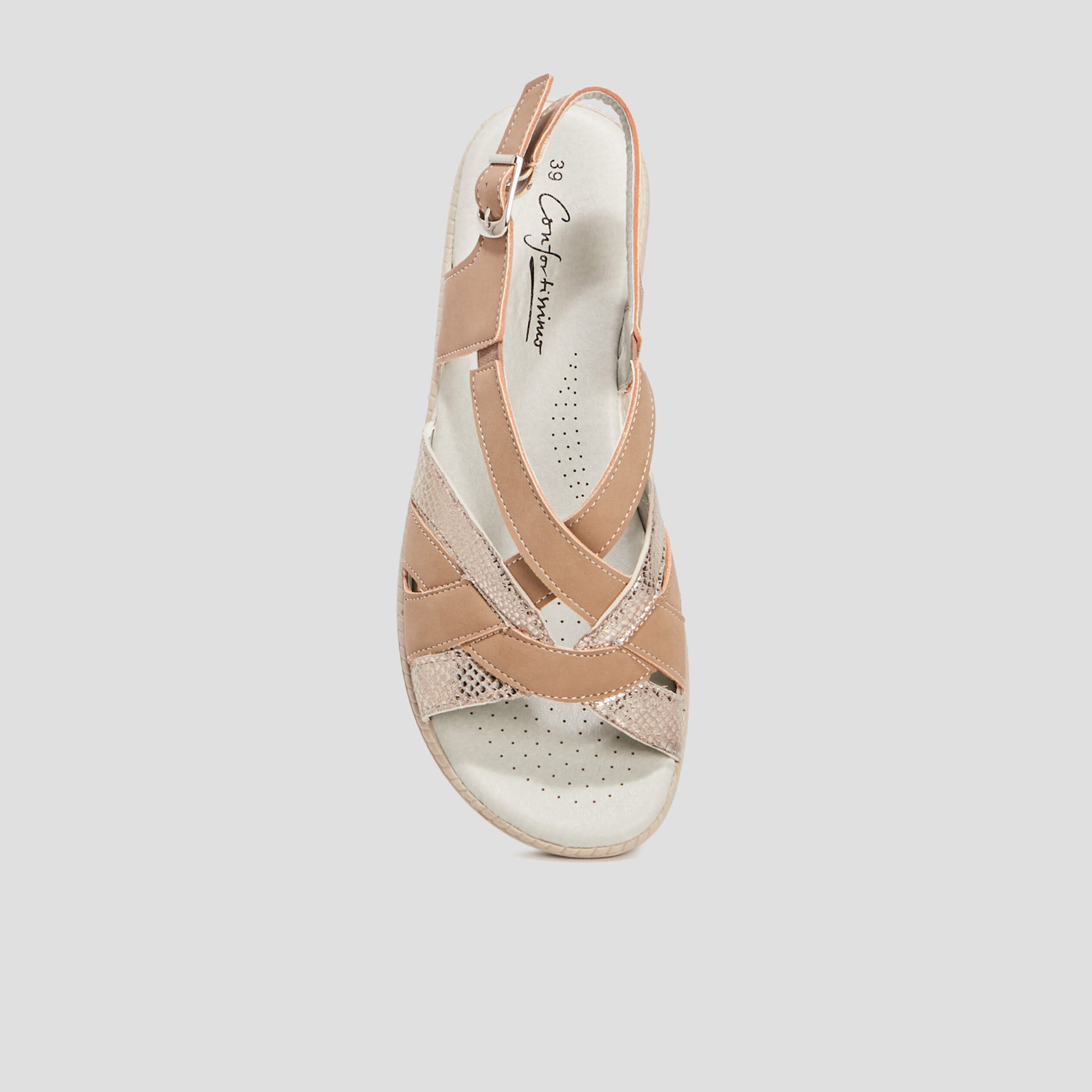 Sandales &agrave; talons compens&eacute;s taupe femme