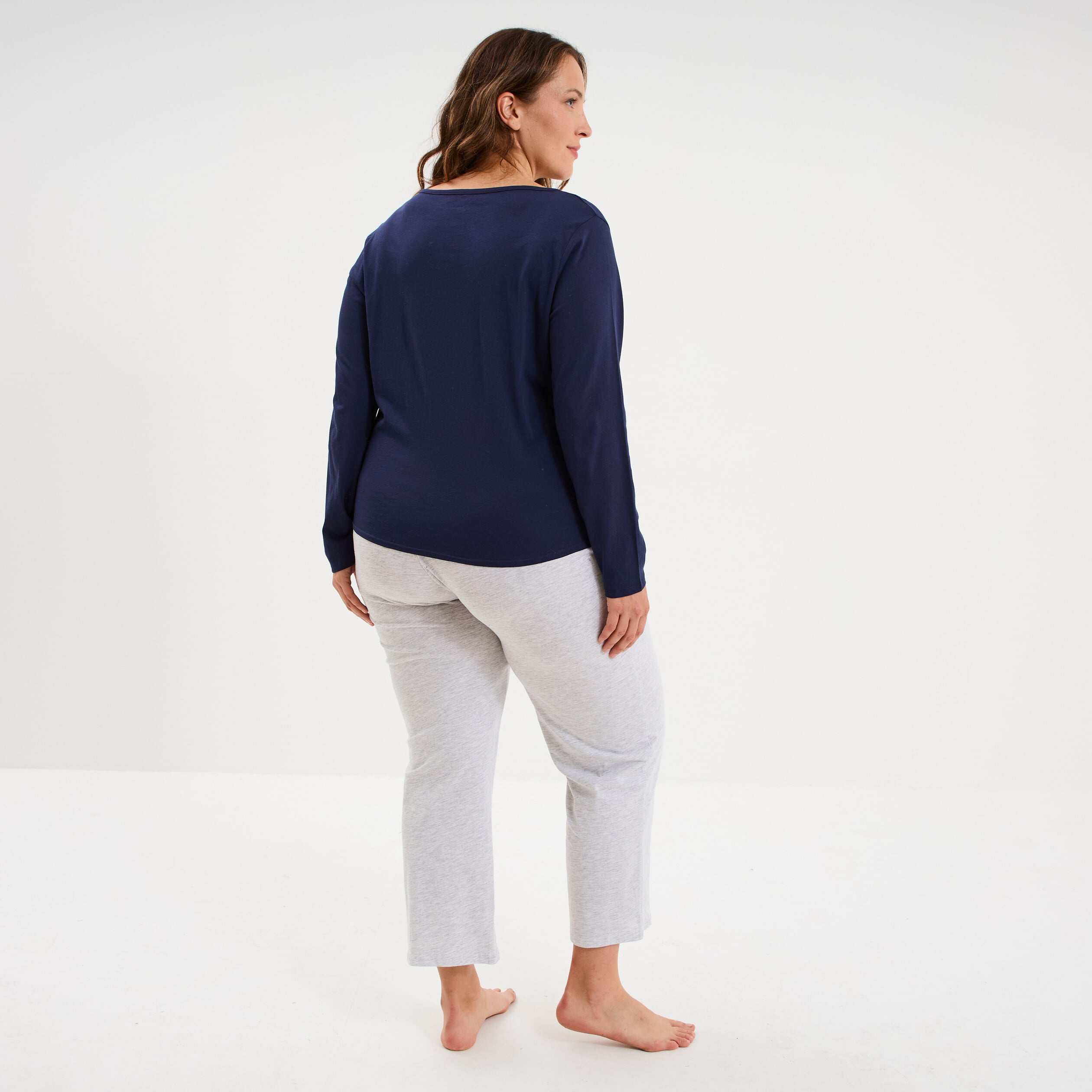 Ensemble pyjama 2 pi&egrave;ces coton bleu marine femme grande taille