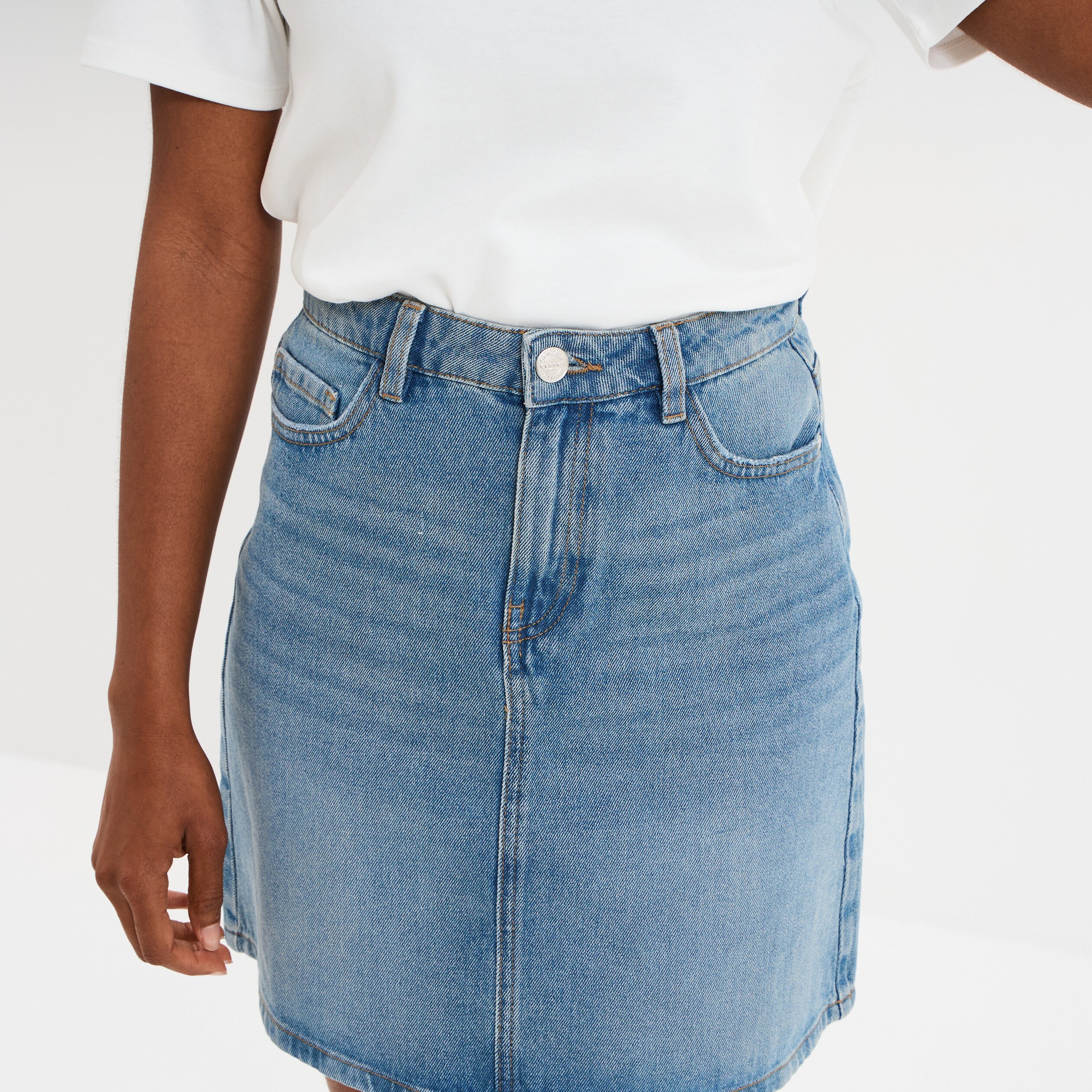 jupe courte trapeze en jean coton denim double stone femme Jupe courte trapèze en jean coton denim double stone femme