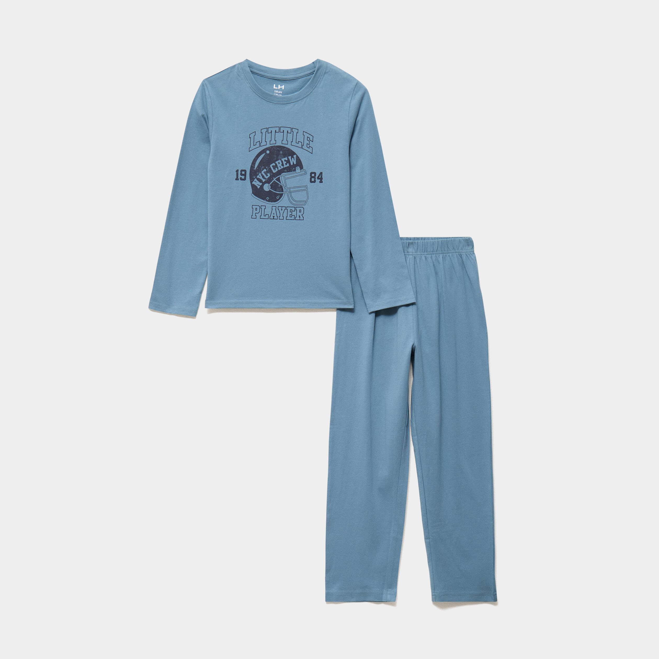 Ensemble pyjama pantalon t-shirt coton bleu gris gar&ccedil;on