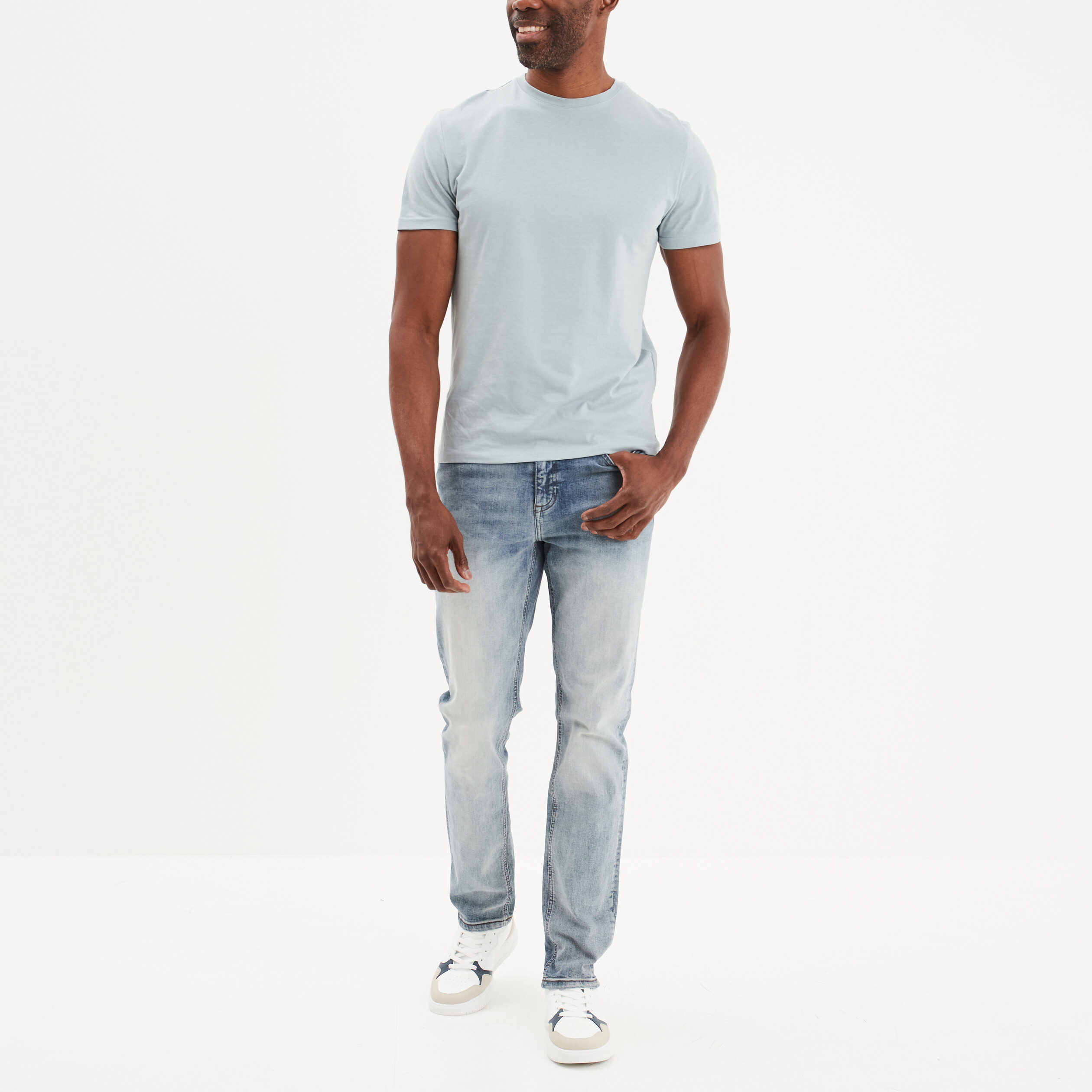 Jeans straight 5 poches Liberto denim bleach homme