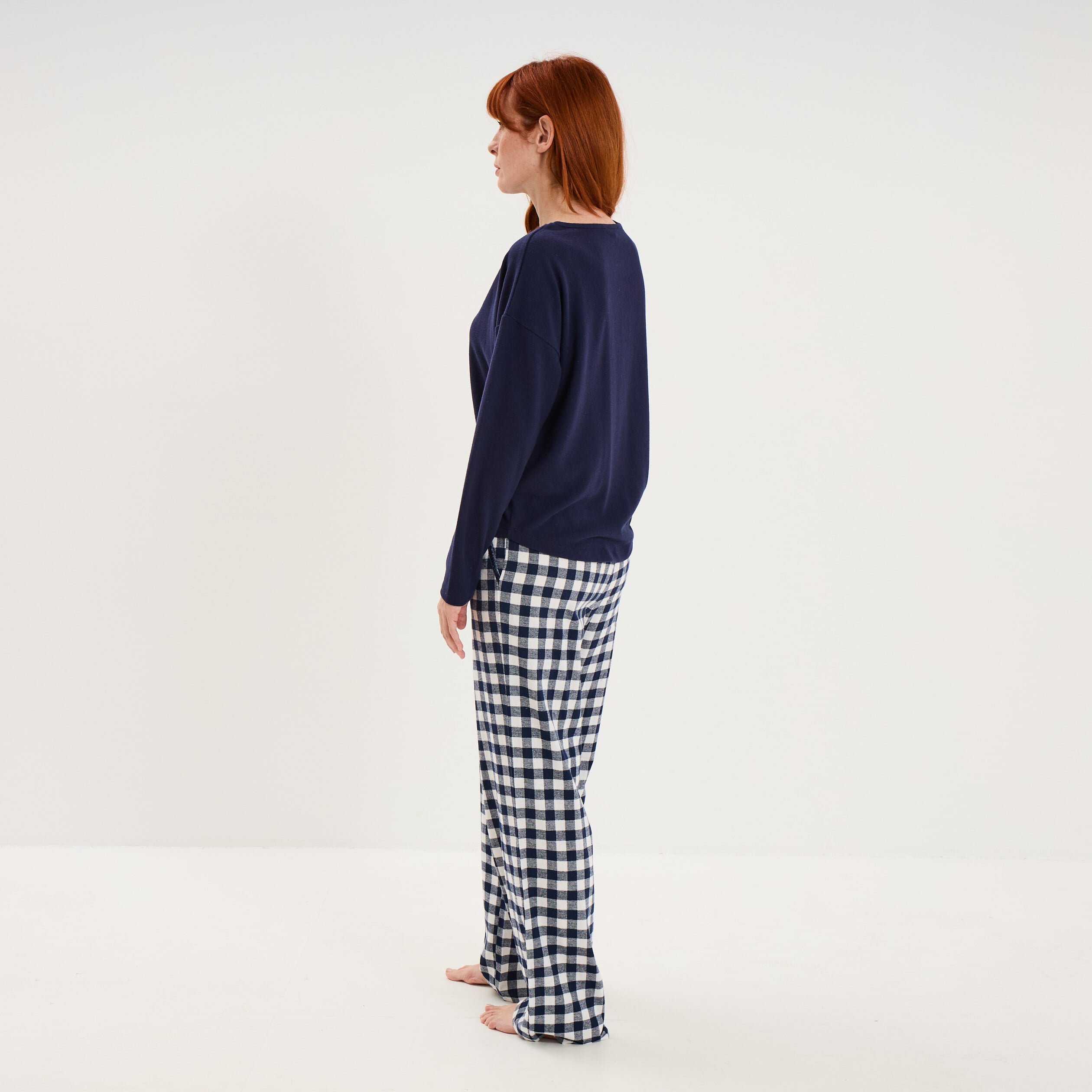 Pyjama pantalon manches longues bleu marine femme