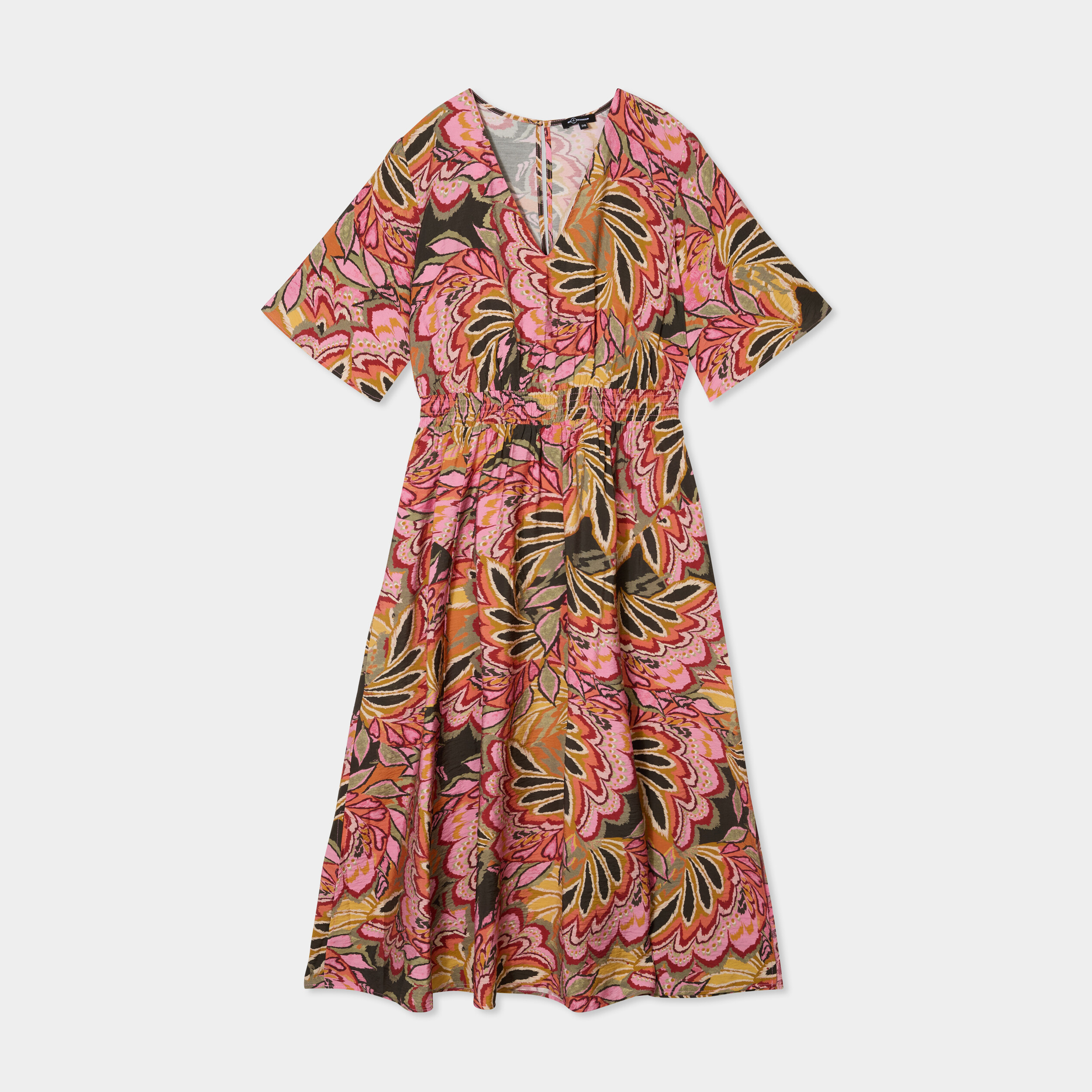 robe longue col en v taille elastiquee multicolore femme Robe longue col en V taille élastiquée multicolore femme