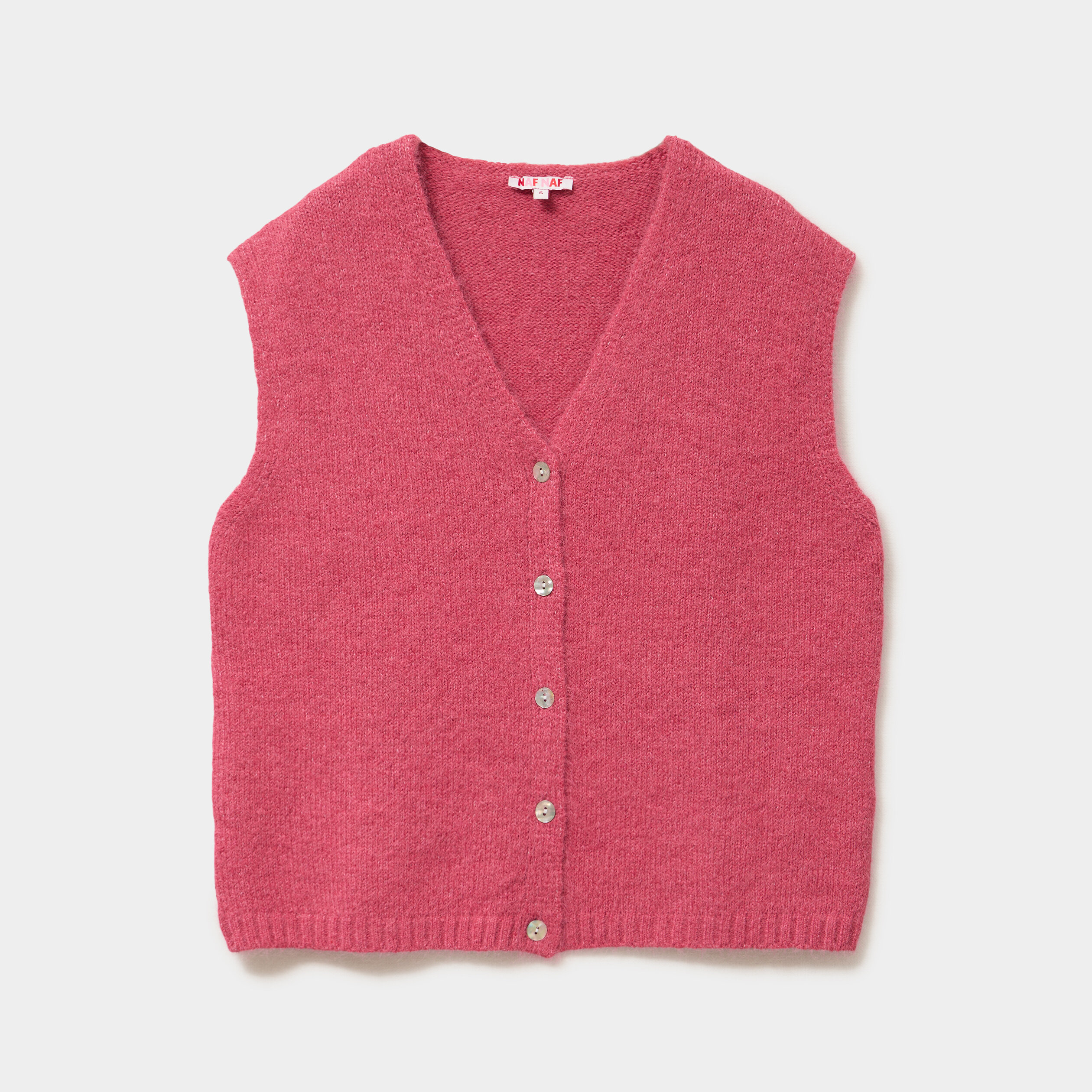 Gilet sans manches col en V rose cerise femme