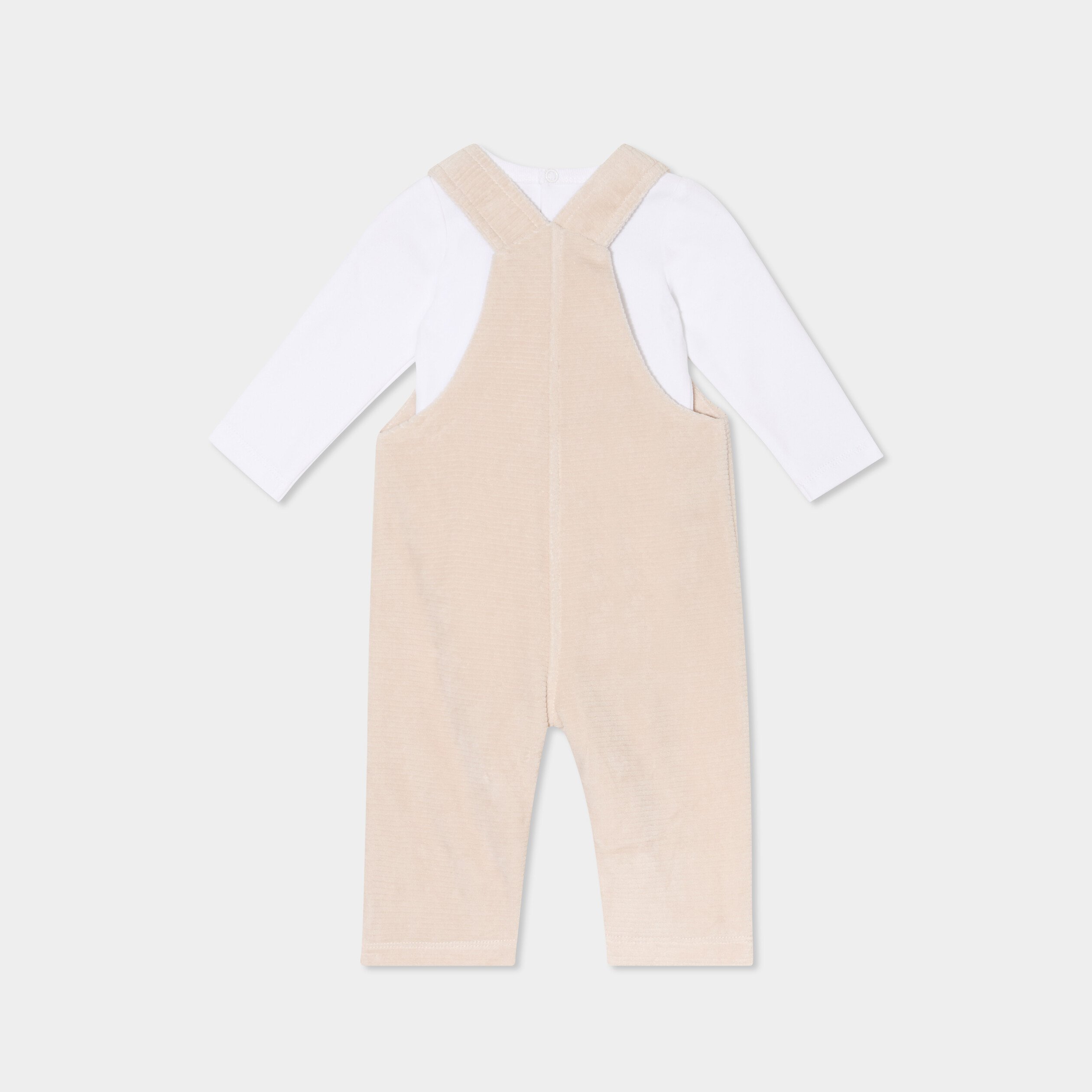 ensemble t shirt salopette effet velours beige bebeg Ensemble t-shirt salopette effet velours beige bébé garçon