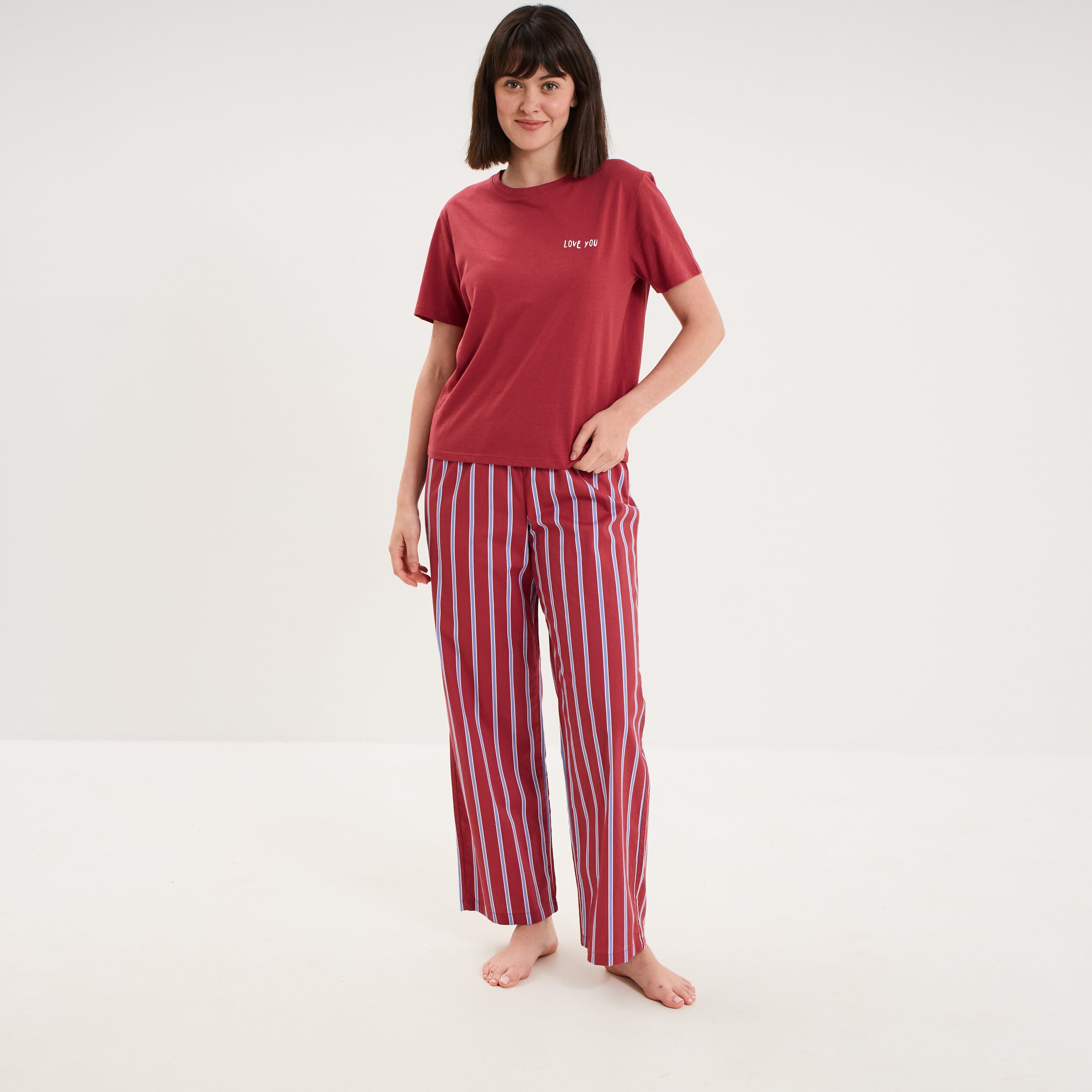 Pantalon de pyjama droit coton mauve femme