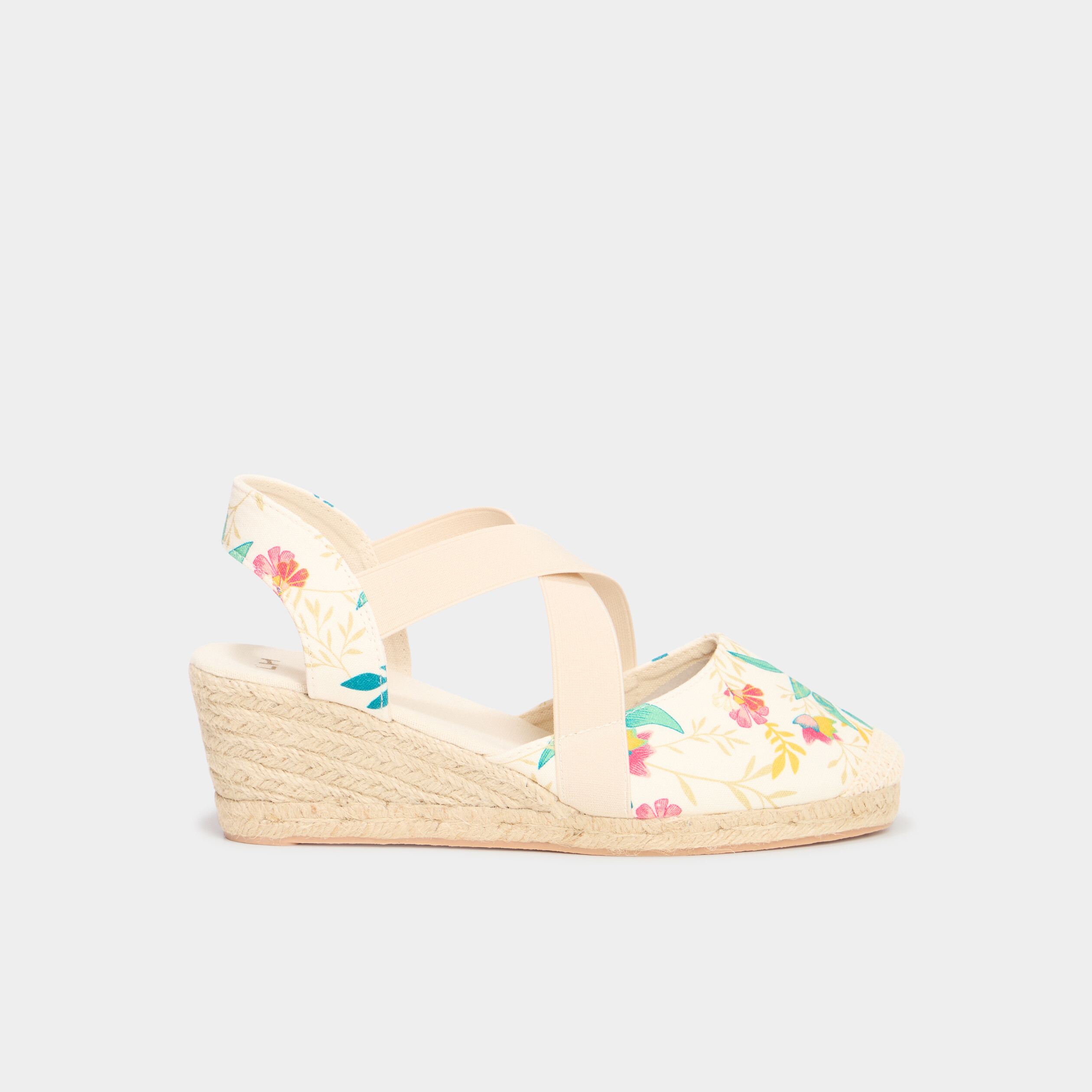Sandales espadrilles compens&eacute;es en toile multicolore femme
