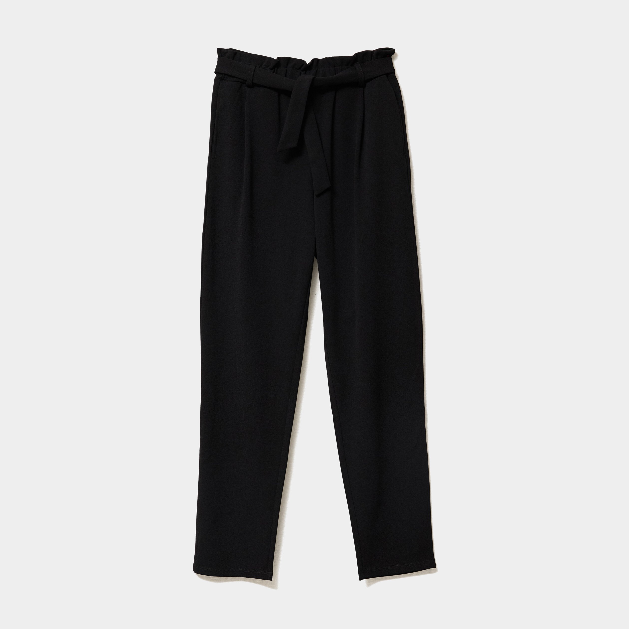 Pantalon city paperbag ceinturé 7/8ème noir femme La Halle