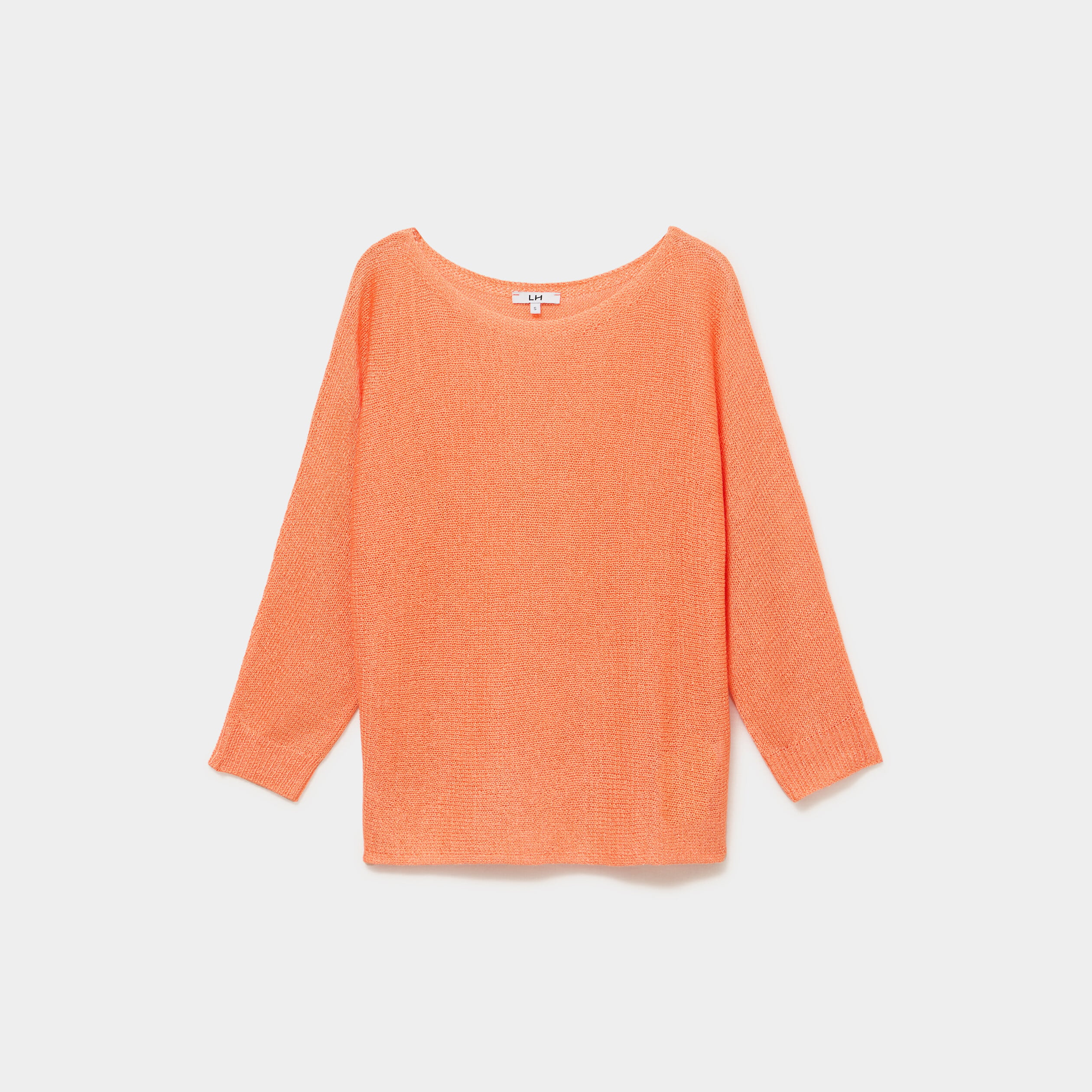 Pull droit col rond manches longues orange corail femme