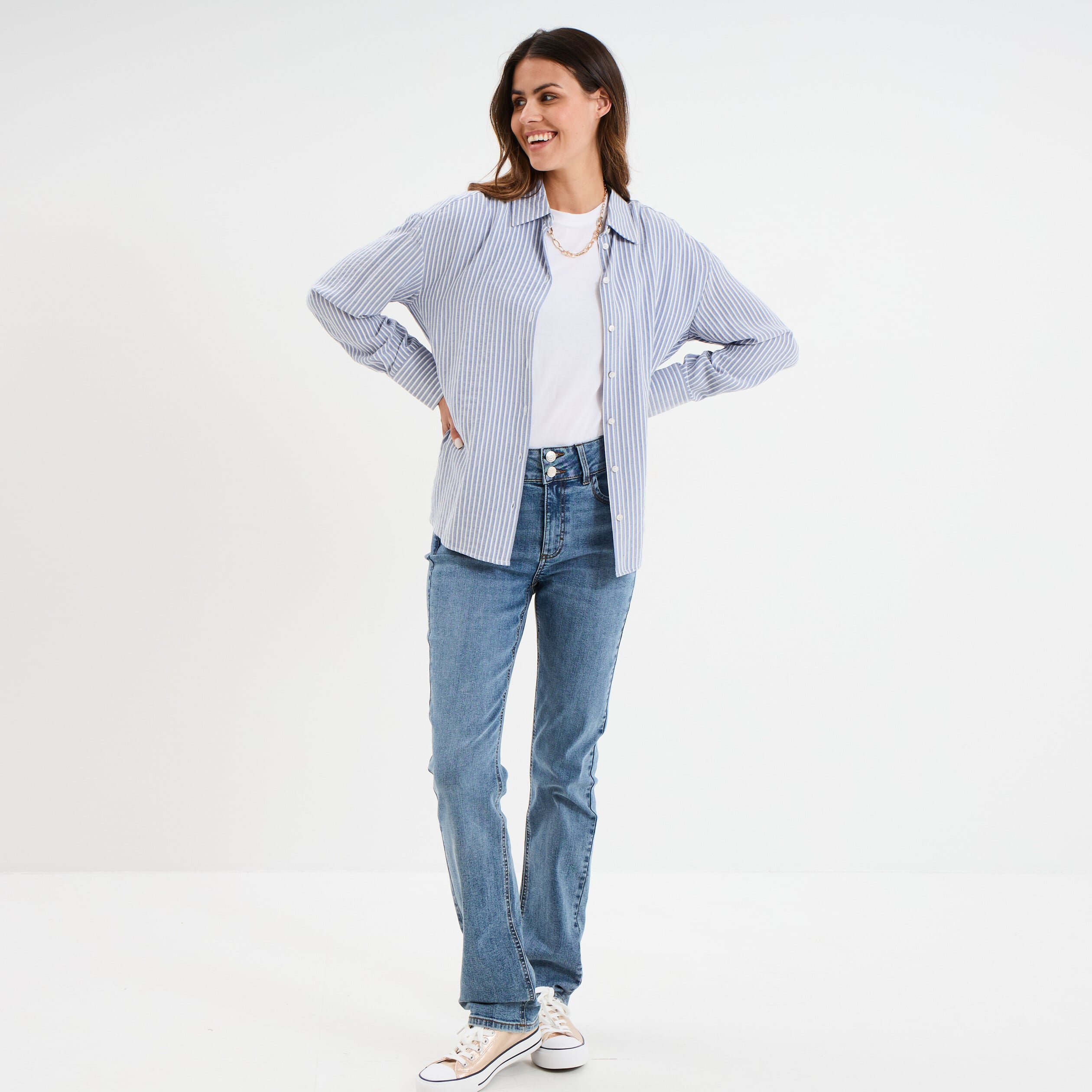 Chemise manches longues bleu marine femme