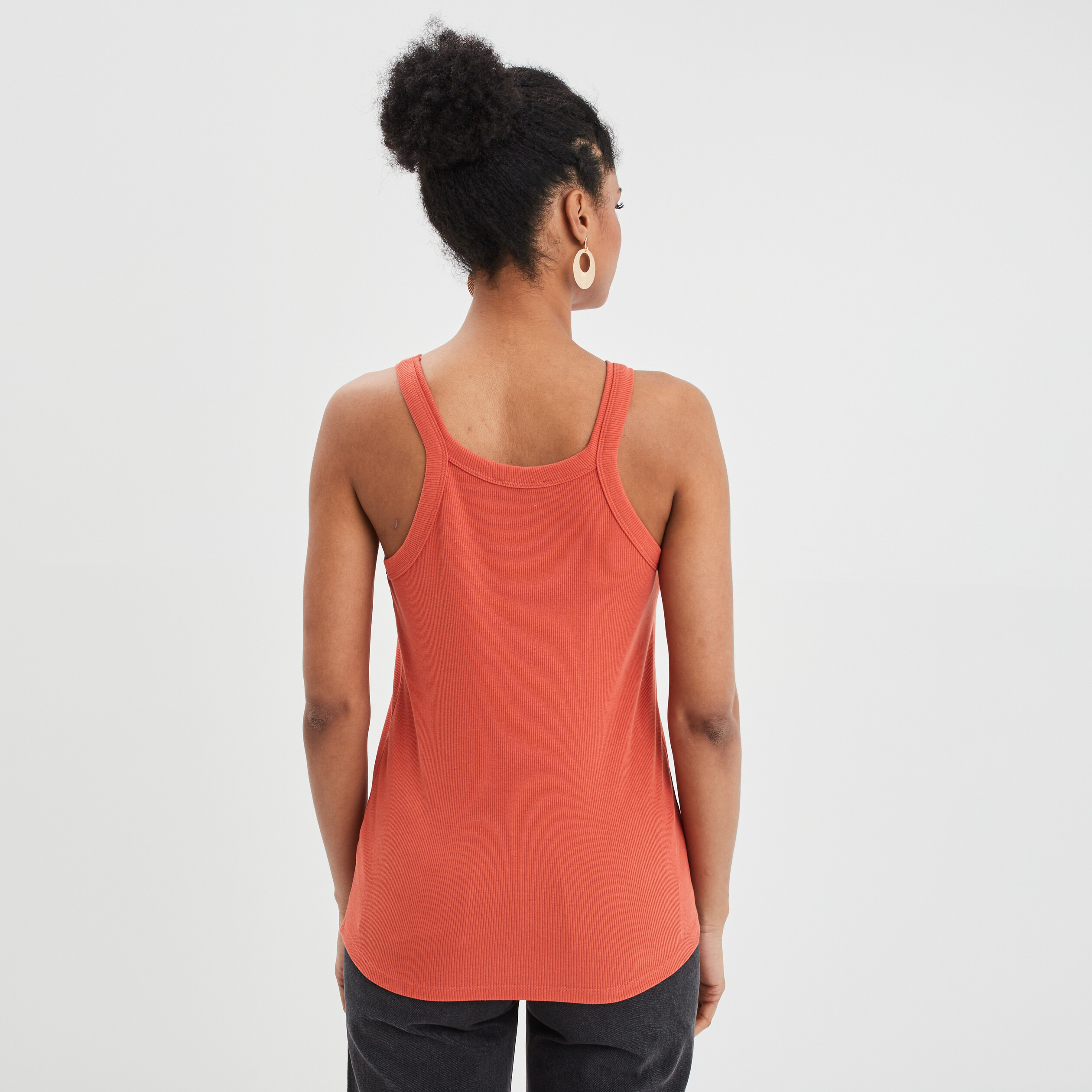 Débardeur côtelé encolure américaine orange foncé femme