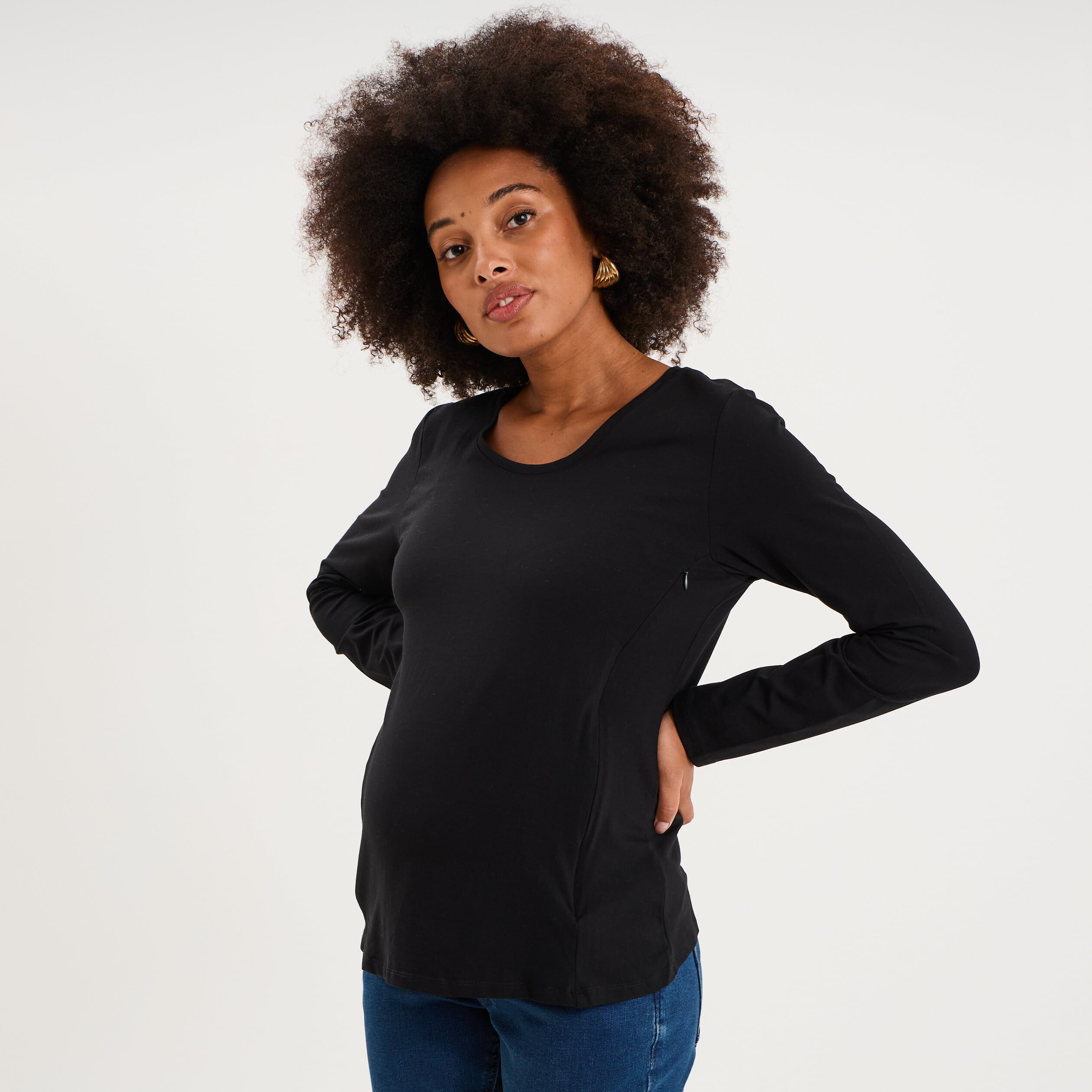 T-shirt allaitement manches longues noir femme maternit&eacute;
