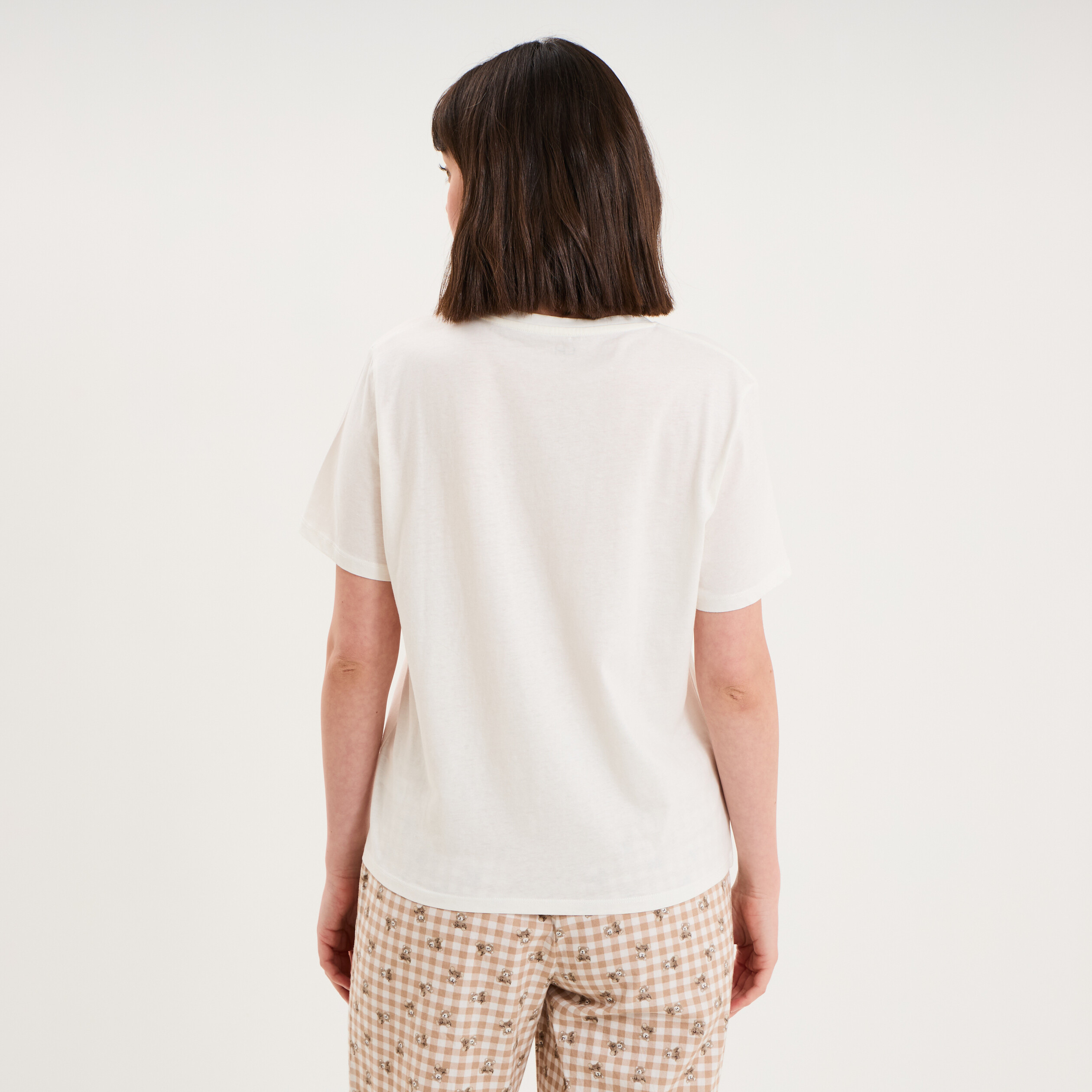 T-shirt col rond manches courtes coton blanc femme