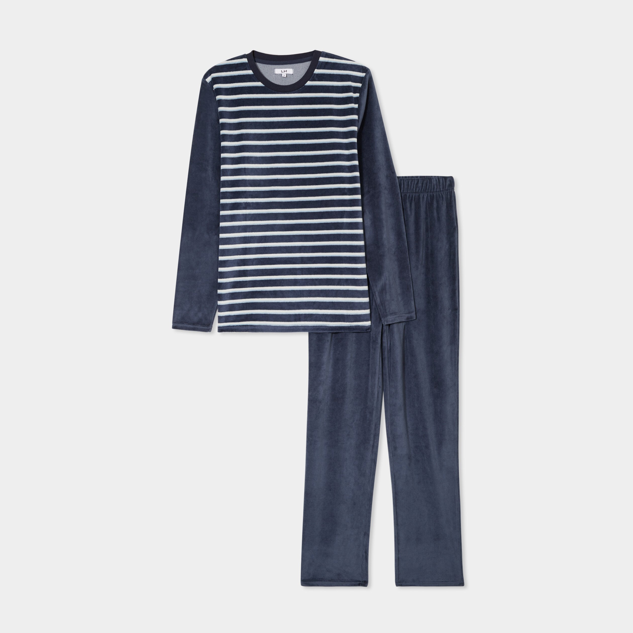 ensemble pyjama velours 2 pieces bleu homme Ensemble pyjama velours 2 pièces bleu homme