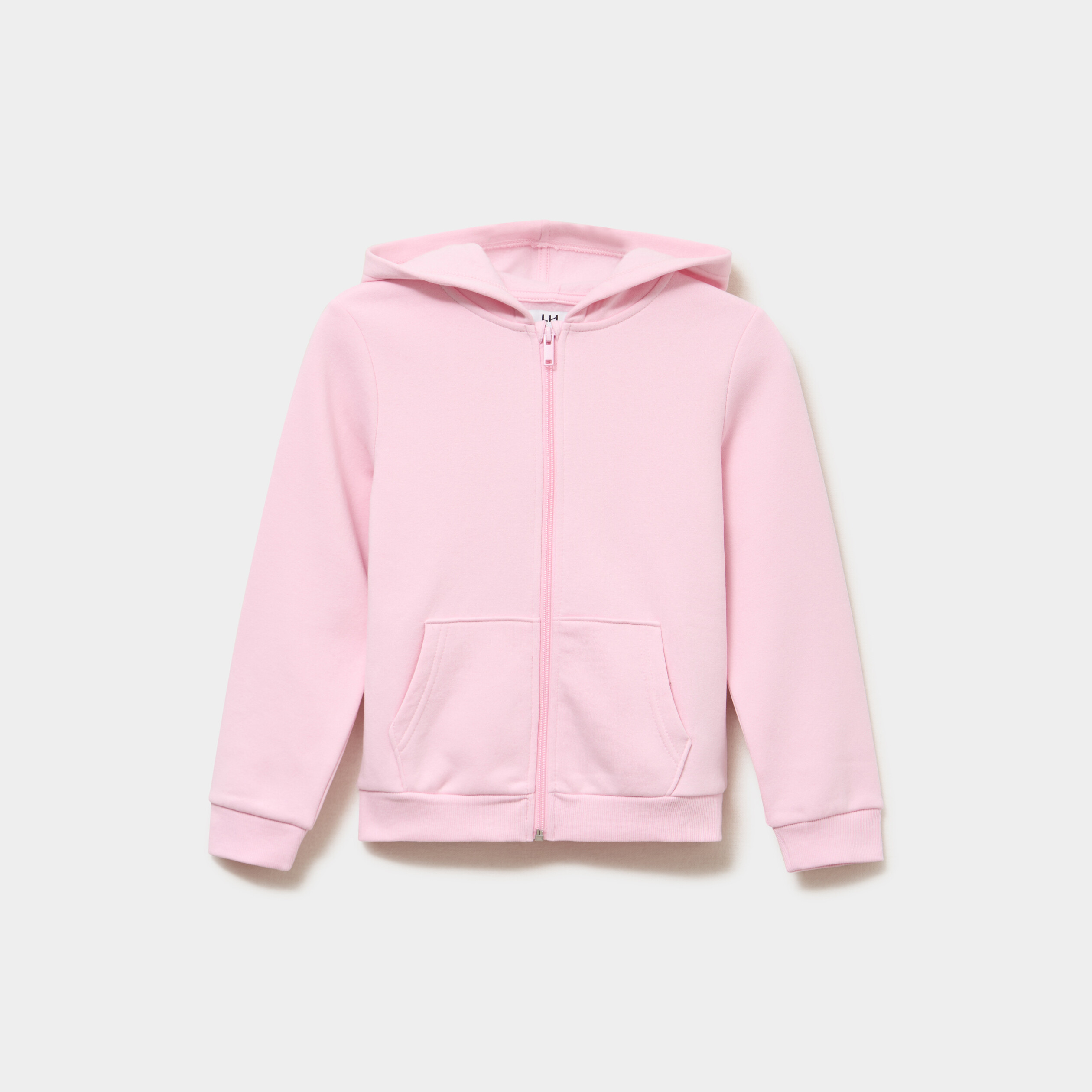 Sweat zipp&eacute; &agrave; capuche droit molleton rose clair fille