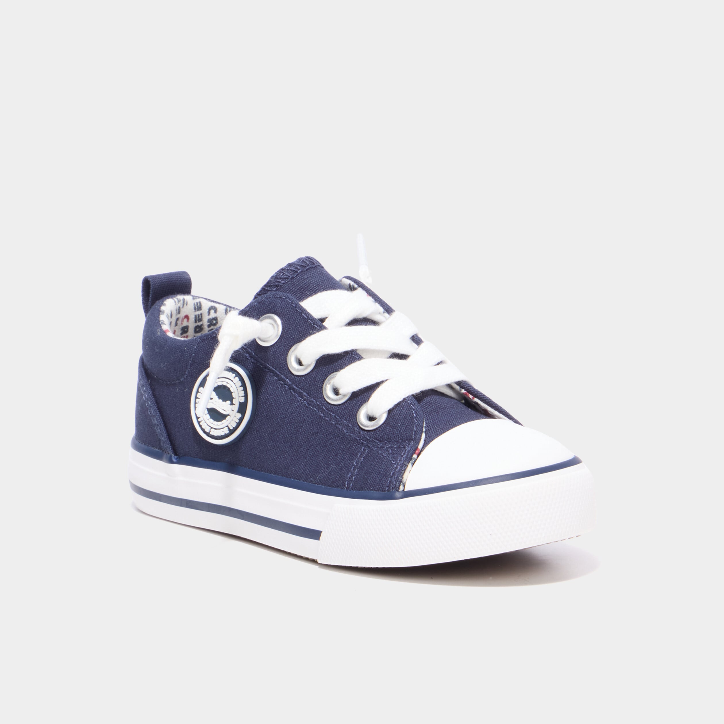 Tennis basses lacets toile bout renforc&eacute; bleu marine gar&ccedil;on