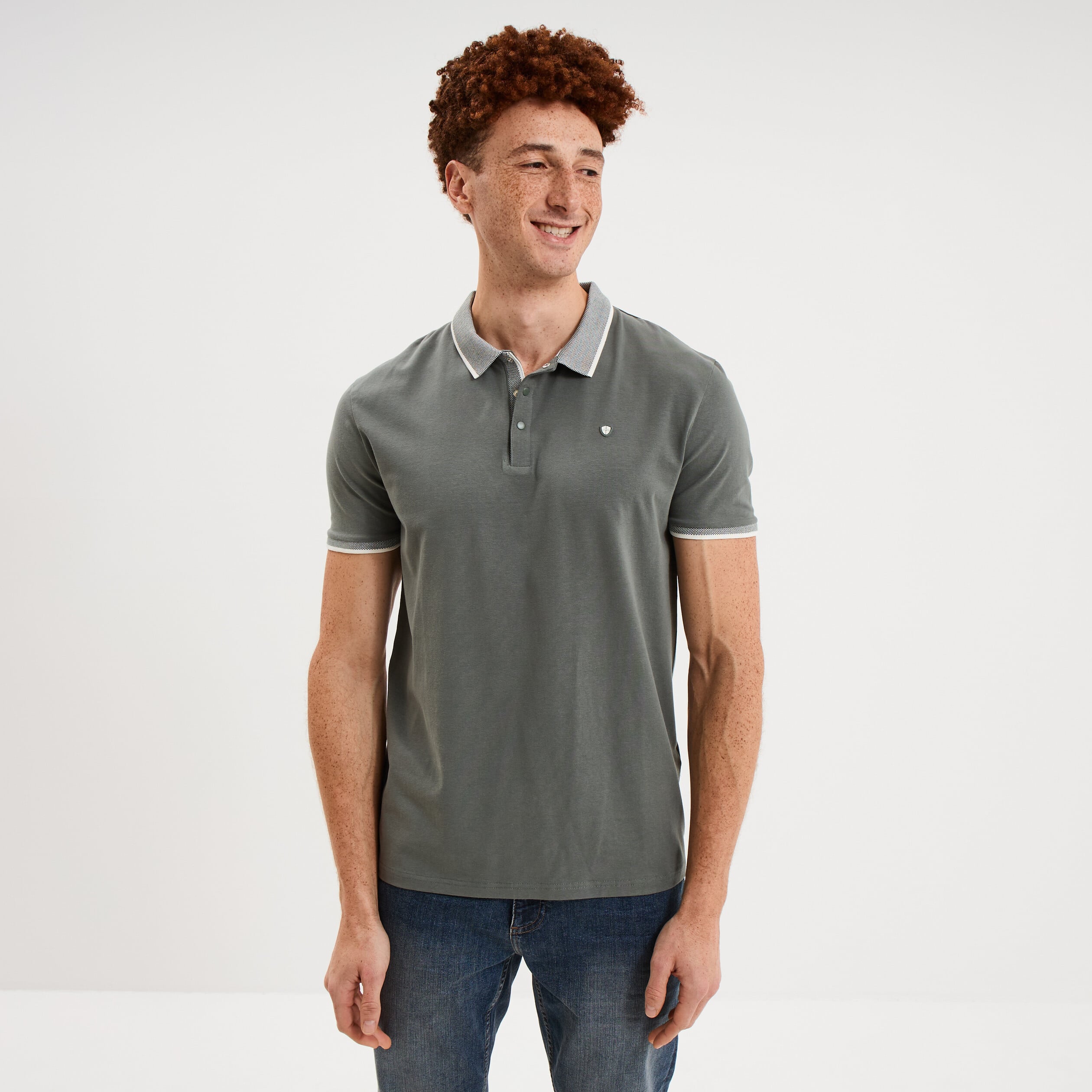 Polo slim manches courtes stretch vert kaki homme