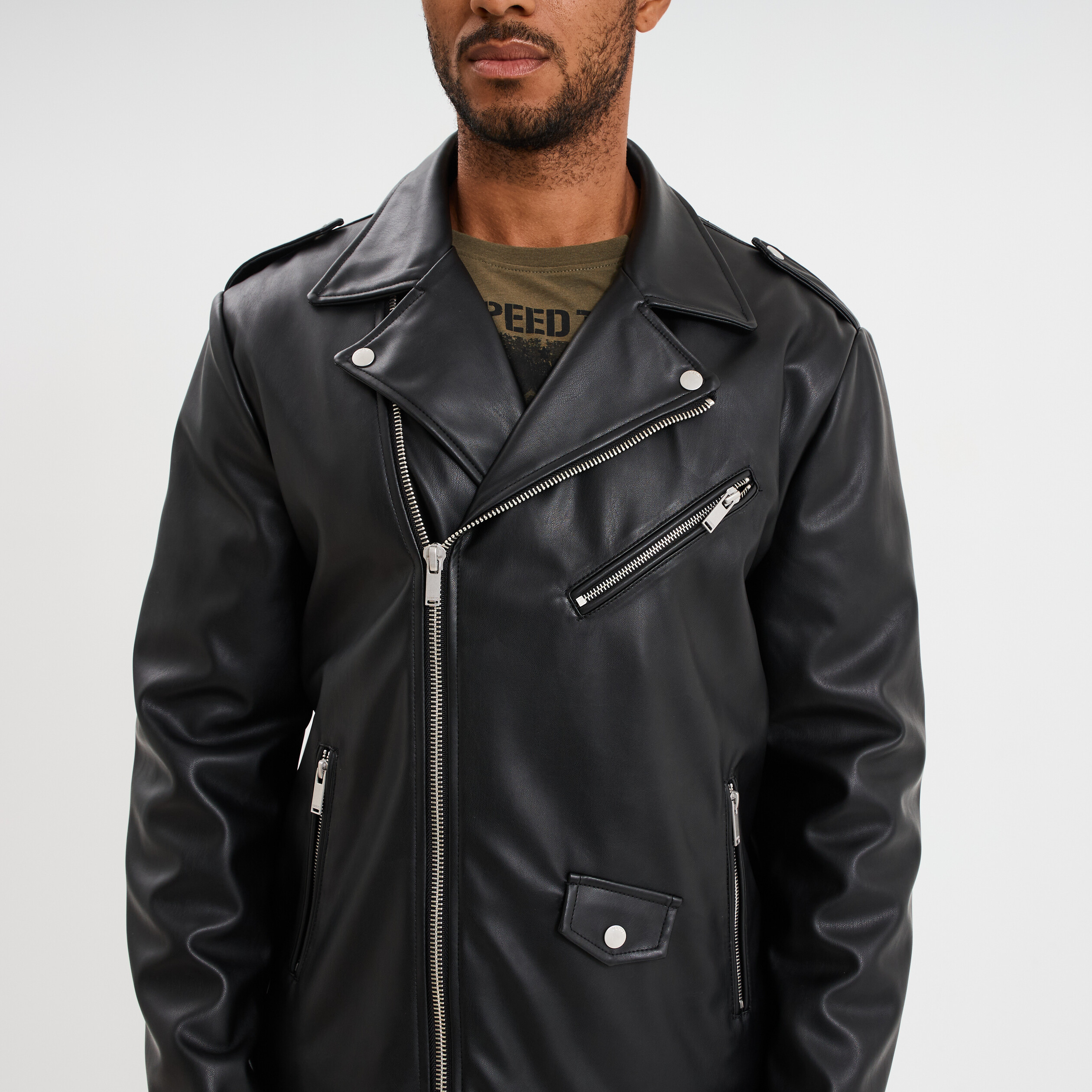 Veste biker simili cuir noir homme