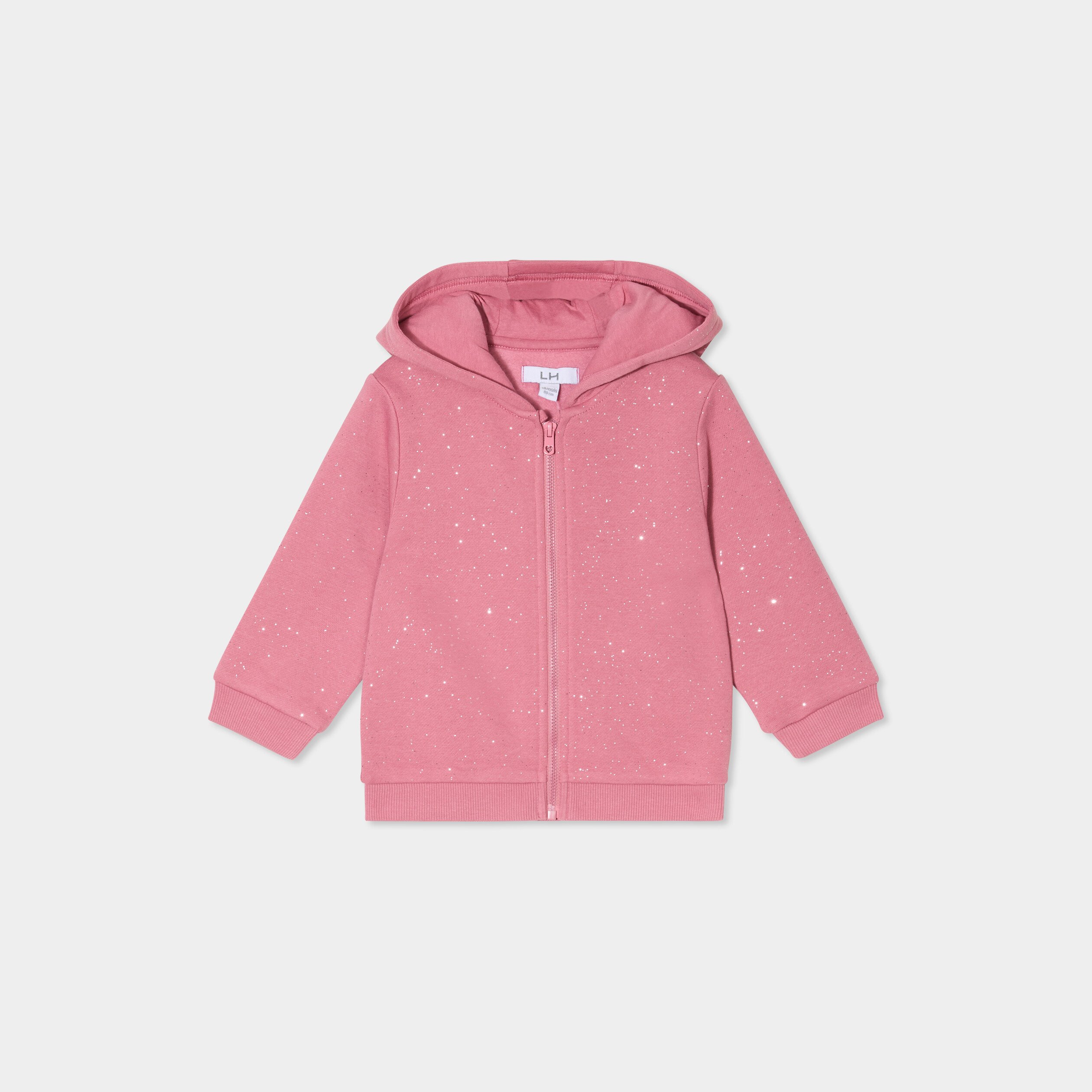 sweat zippe paillettes a capuche vieux rose bebef Sweat zippé paillettes à capuche vieux rose bébé fille