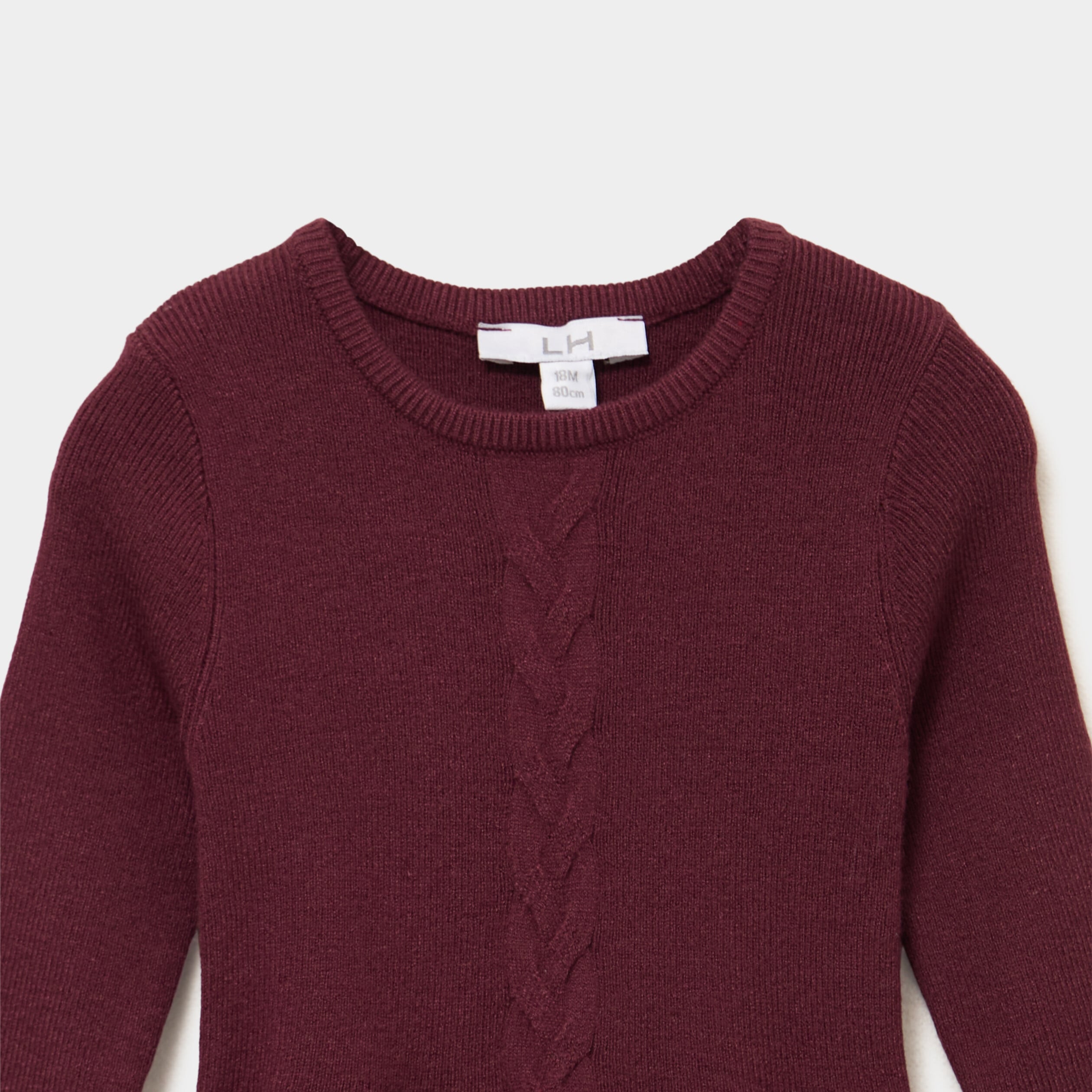 Robe tricot &eacute;vas&eacute;e manches longues violet fonc&eacute; b&eacute;b&eacute; fille