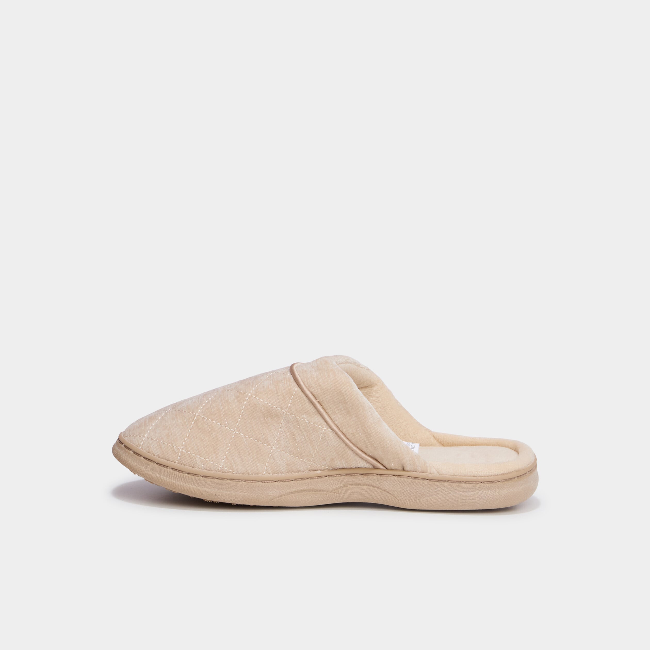 Chaussons mules velours effet matelass&eacute; sable femme