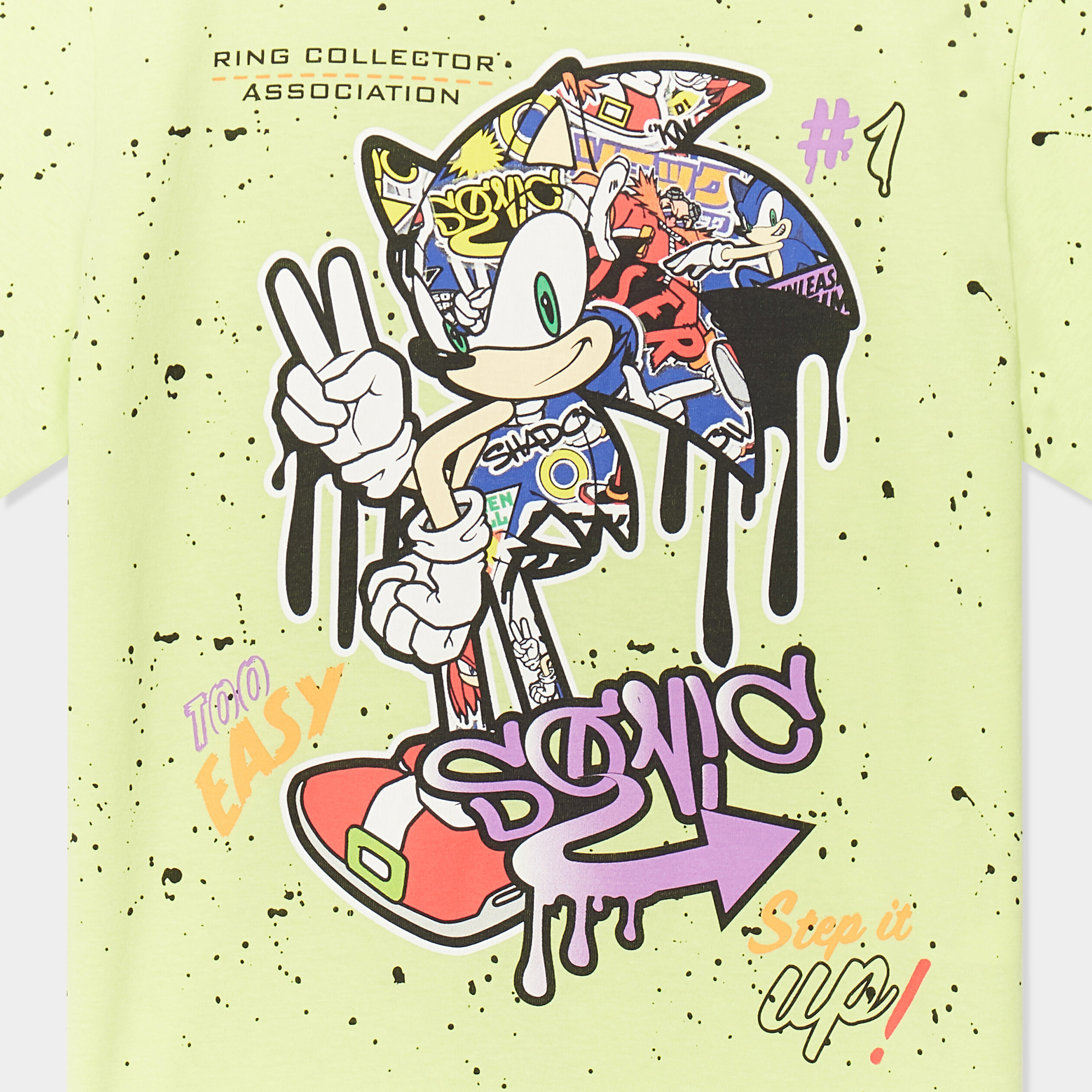 t shirt manches courtes coton sonic vert fluo garcon T-shirt manches courtes coton Sonic vert fluo garçon