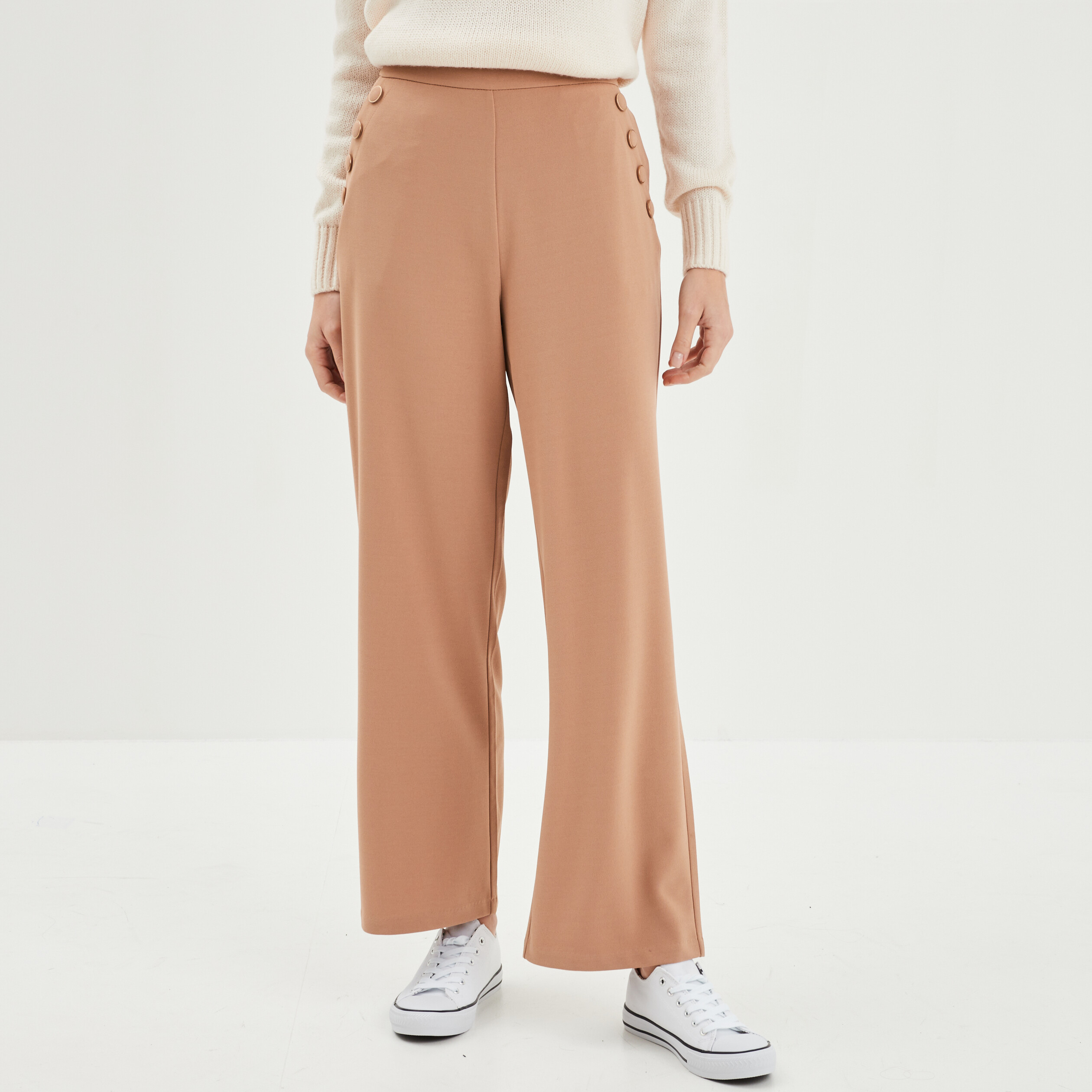 Pantalon droit pont marron clair femme