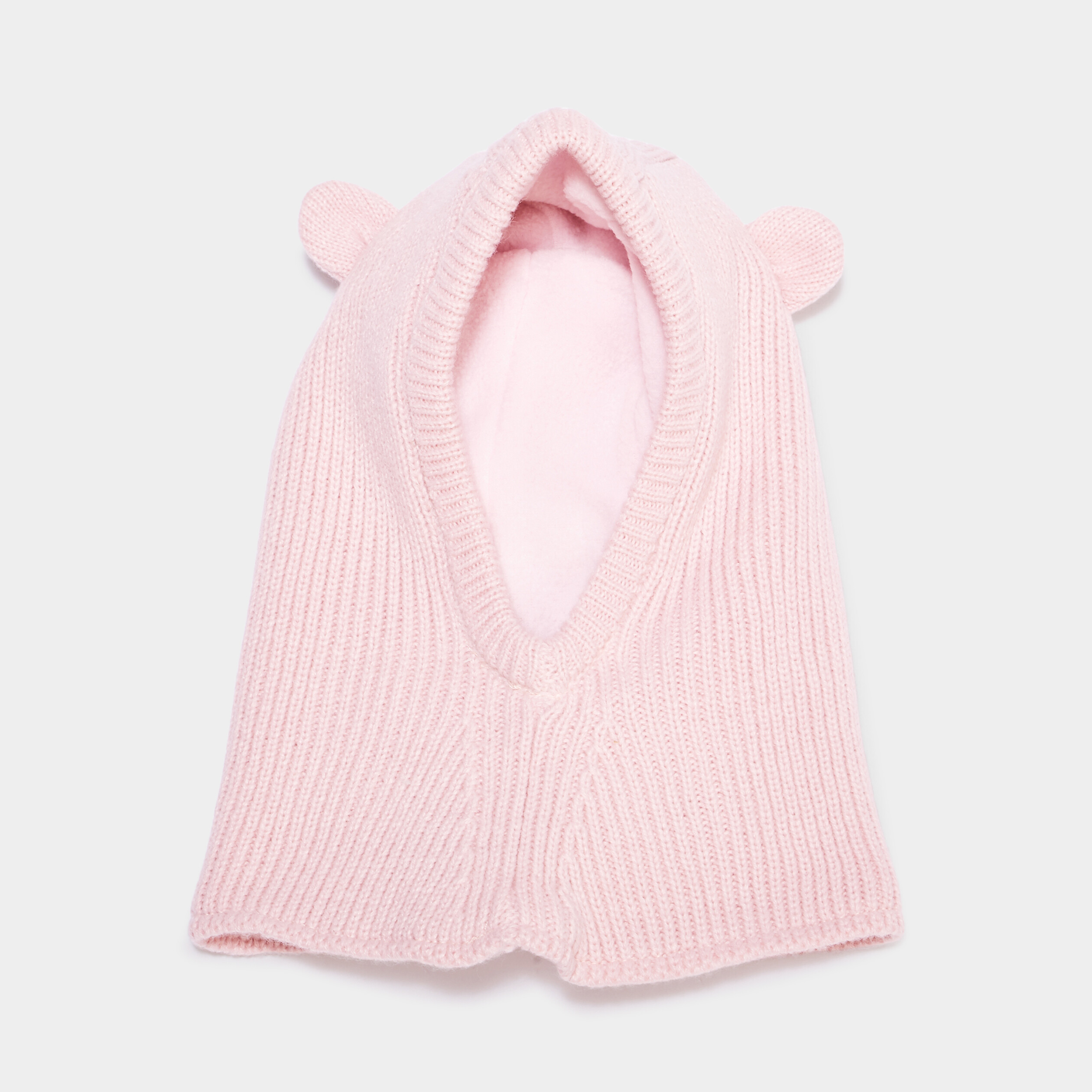 cagoule tricotee doublure polaire rose bebeg Cagoule tricotée doublure polaire rose bébé garçon