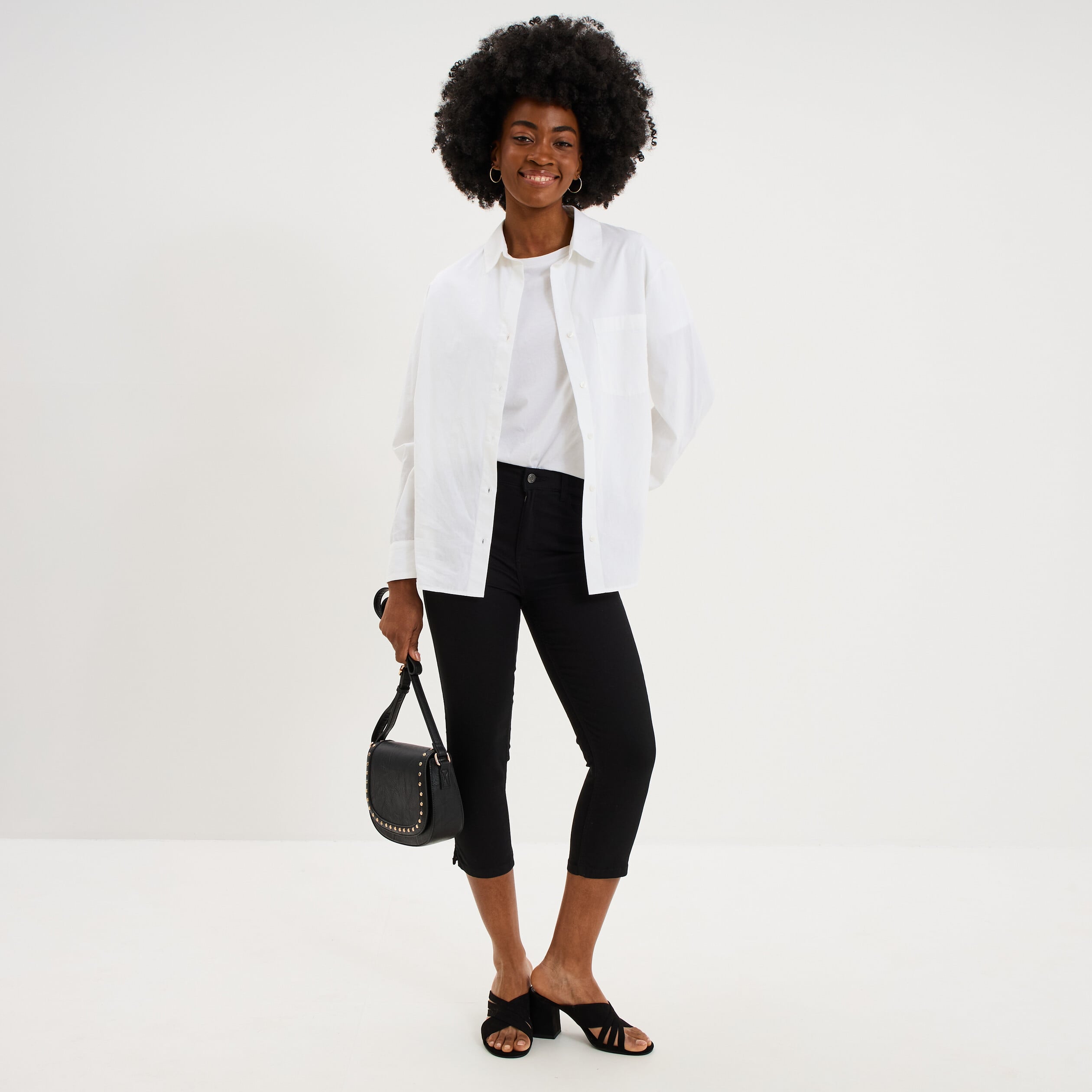 Pantalon capri slim twill 5 poches noir femme