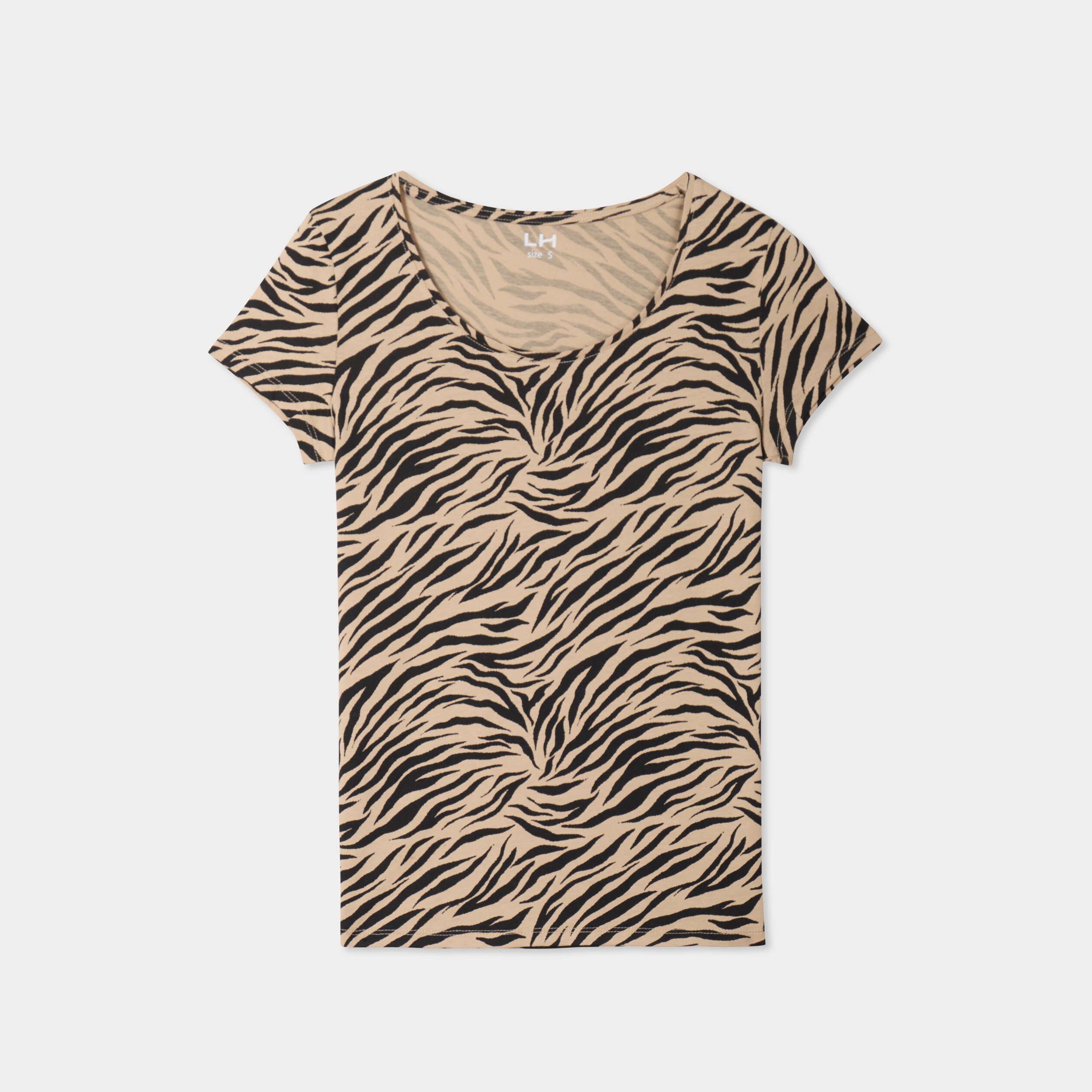t shirt coton imprime coupe ajustee sable femme T-shirt coton imprimé coupe ajustée sable femme