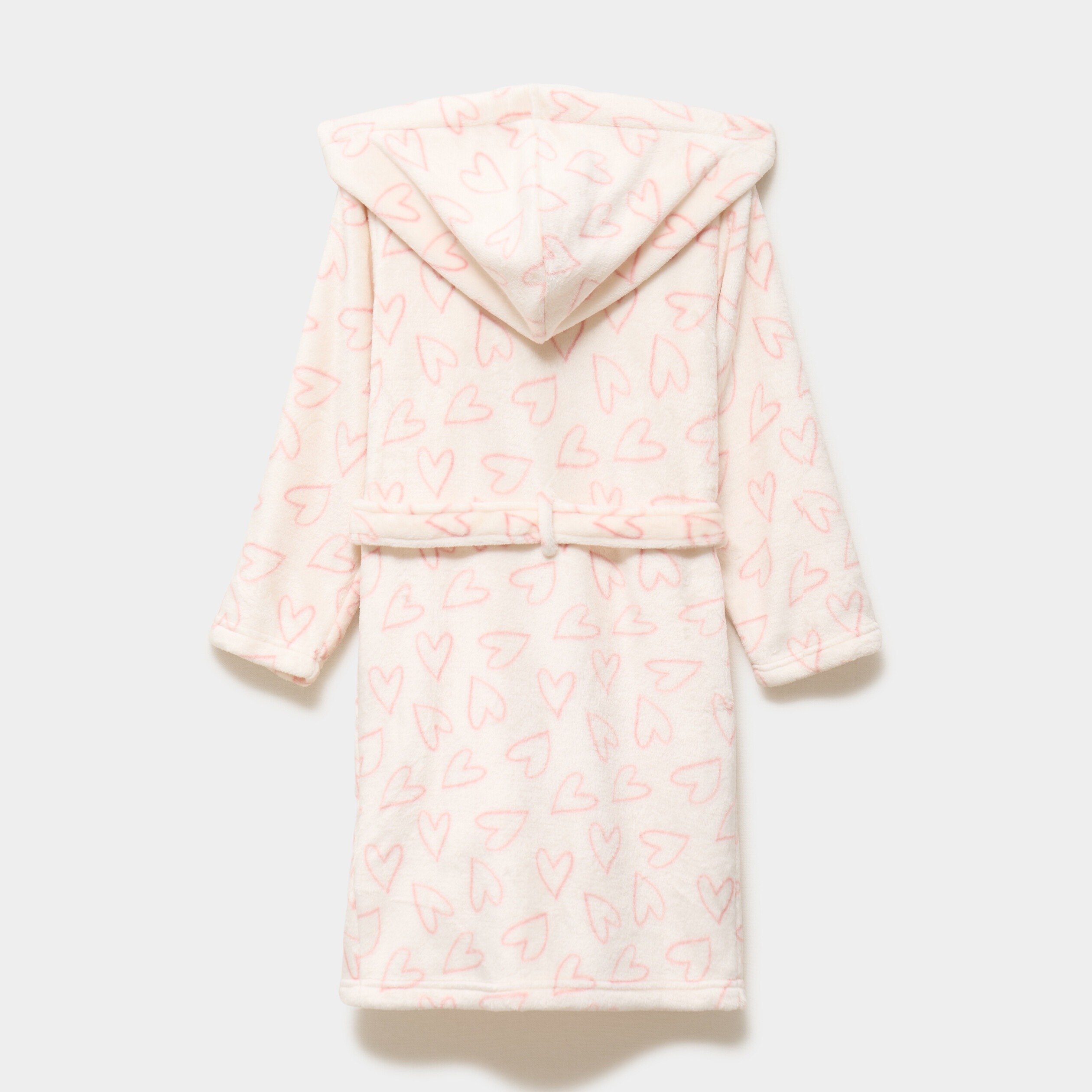 Peignoir &agrave; capuche velours ceintur&eacute; ecru fille